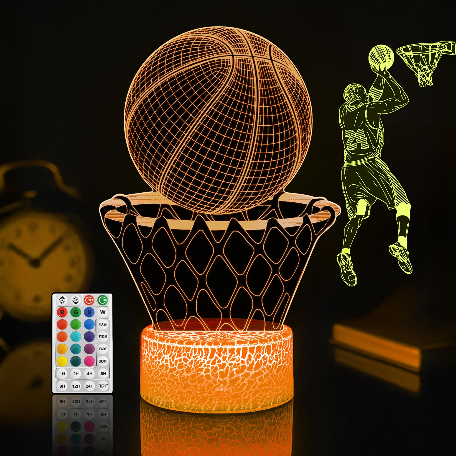 Eygerur 3D Lampada Pallacanestro - 2 Pezzi pallacanestro Luce Notturna Bambini - 16 Colori Lamp Intelligente Con Telecomando a LED Illusione Idea Regalo di Natale Decorazione Per la Camera dei Bambini