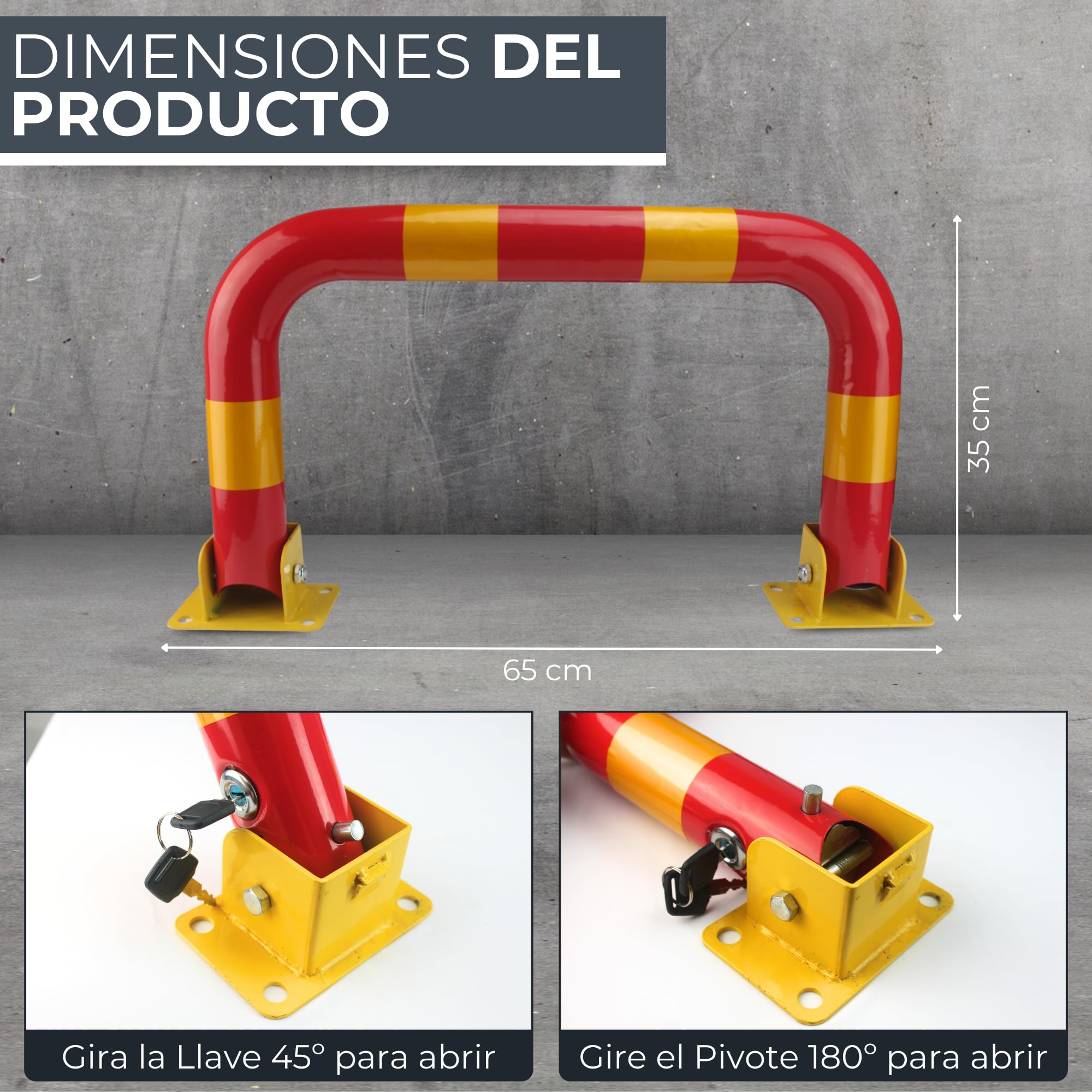 Cepos Parking - Barrera Parking con 2 Juegos de Llaves - Cepo Parking de Color Rojo y Amarillo - Cepo para Parking Interior y Exterior - Barrera Plaza Parking y Plaza Garaje