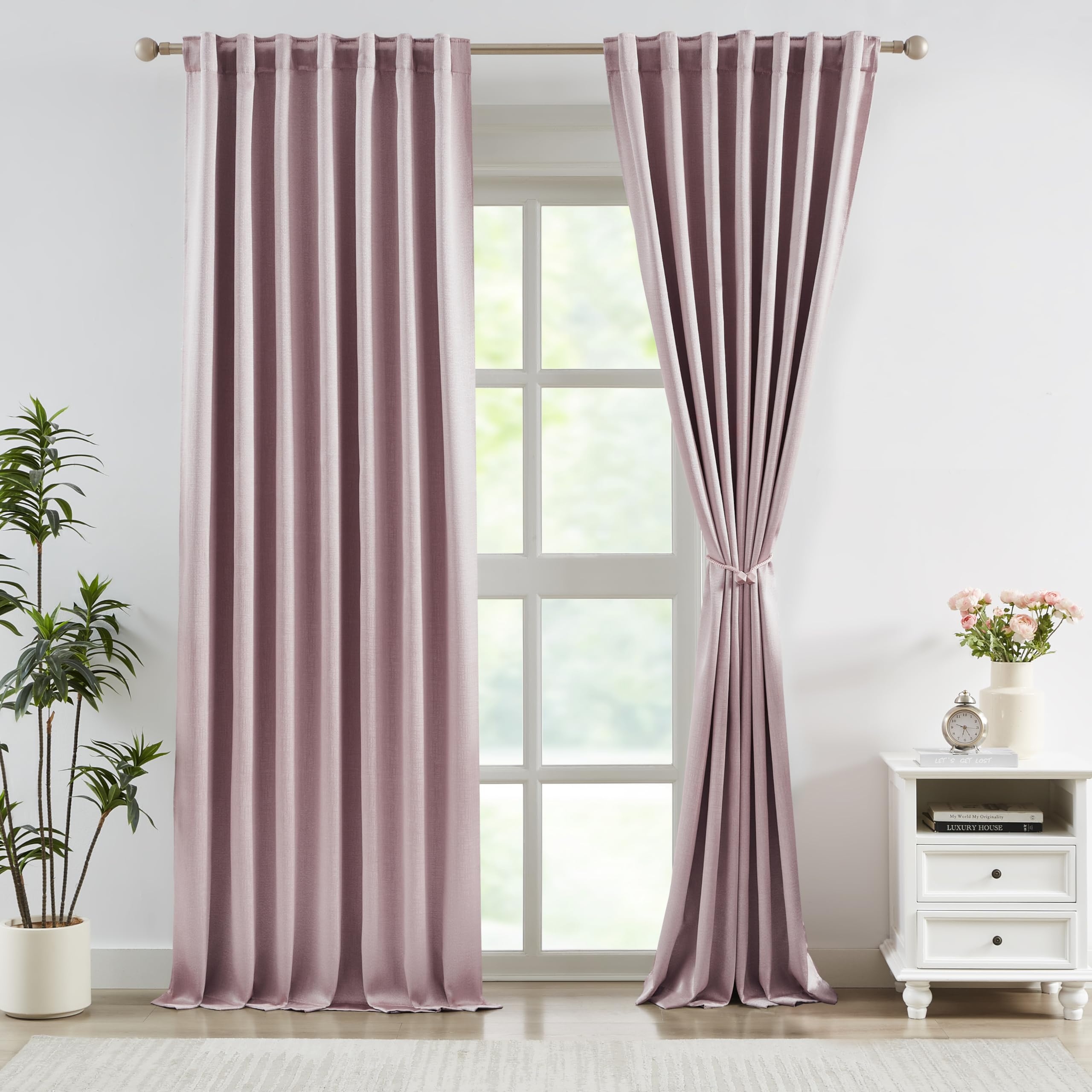 Bujasso Pink Blackout Curtains 2 Panels Set Jacquard 85% Room Darkening Curtains for Bedroom Living Room 95 Inches Noise Reducing Rod Pocket Back Tab