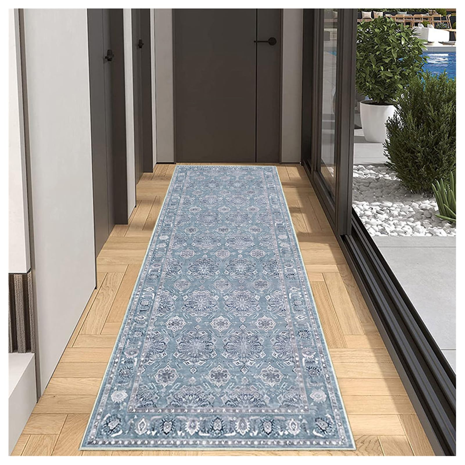 ge Niebieski dywan 1,5 m, antypoślizgowy, zmywalny, retro, design, dywan do korytarza, kuchni, wejścia, miękki dywanik do salonu i sypialni, 60 x 150 cm