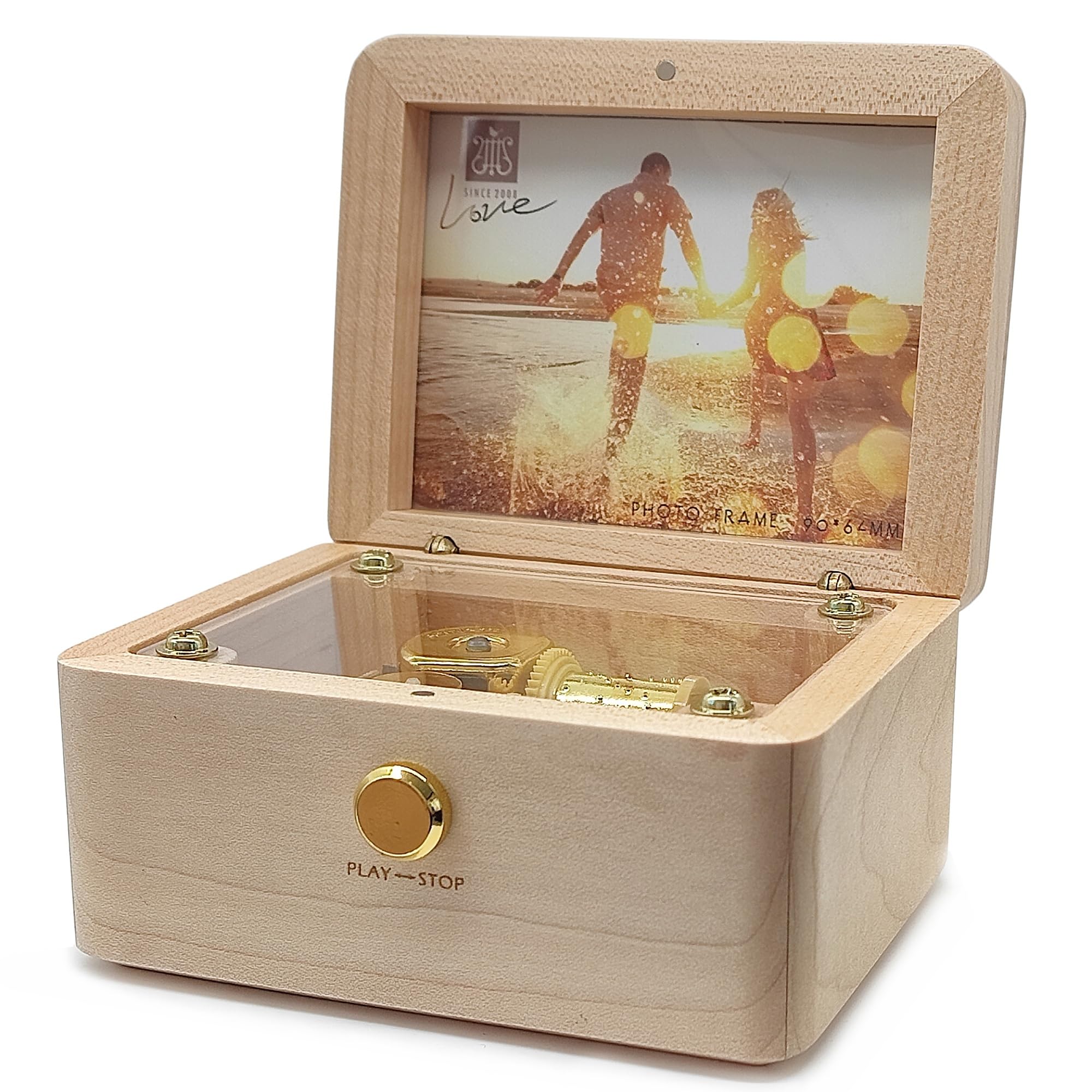 Caja de música personalizada con tu foto, caja de música de madera natural que reproduce You are My Sunshine (madera de arce)