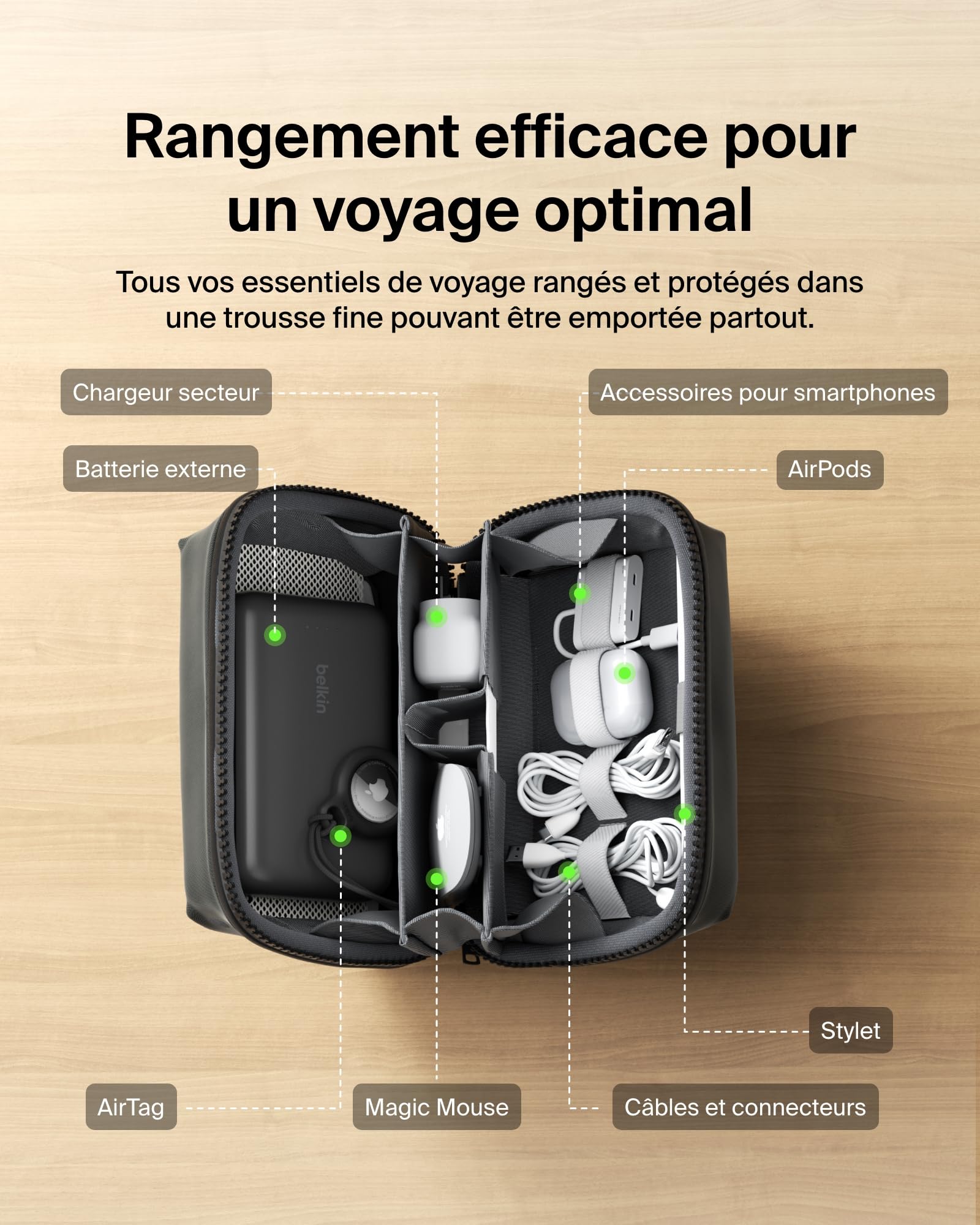 Image secondaire de Belkin Trousse de Rangement, pour Appareils Mobiles, Câbles et Accessoires, iPhone, Batterie Externe, Chargeur Secteur, Apple Pe