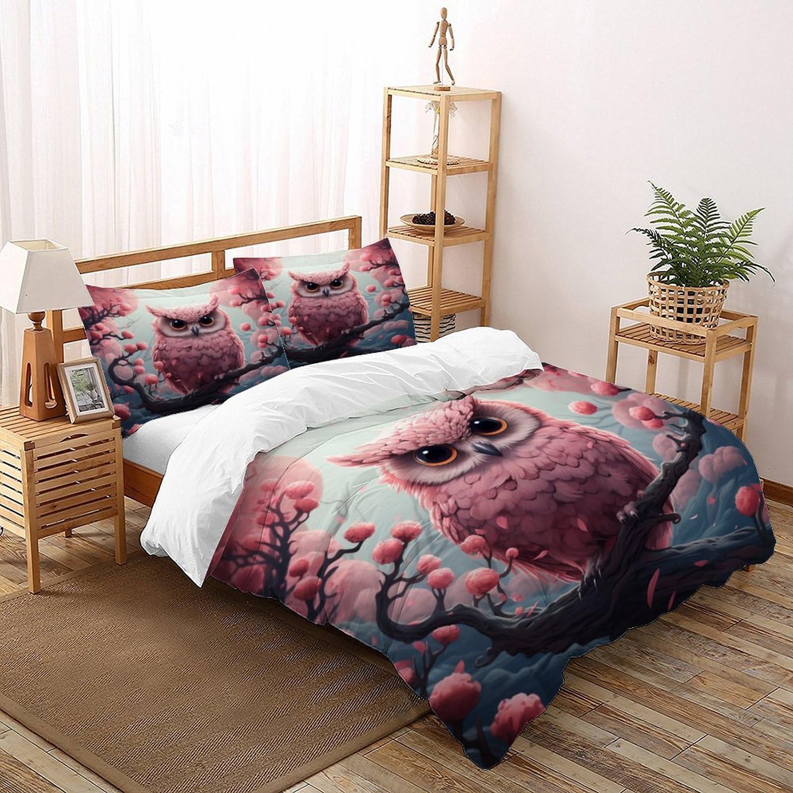 Housse de couette hibou grand lit sans repassage pour adulte enfant