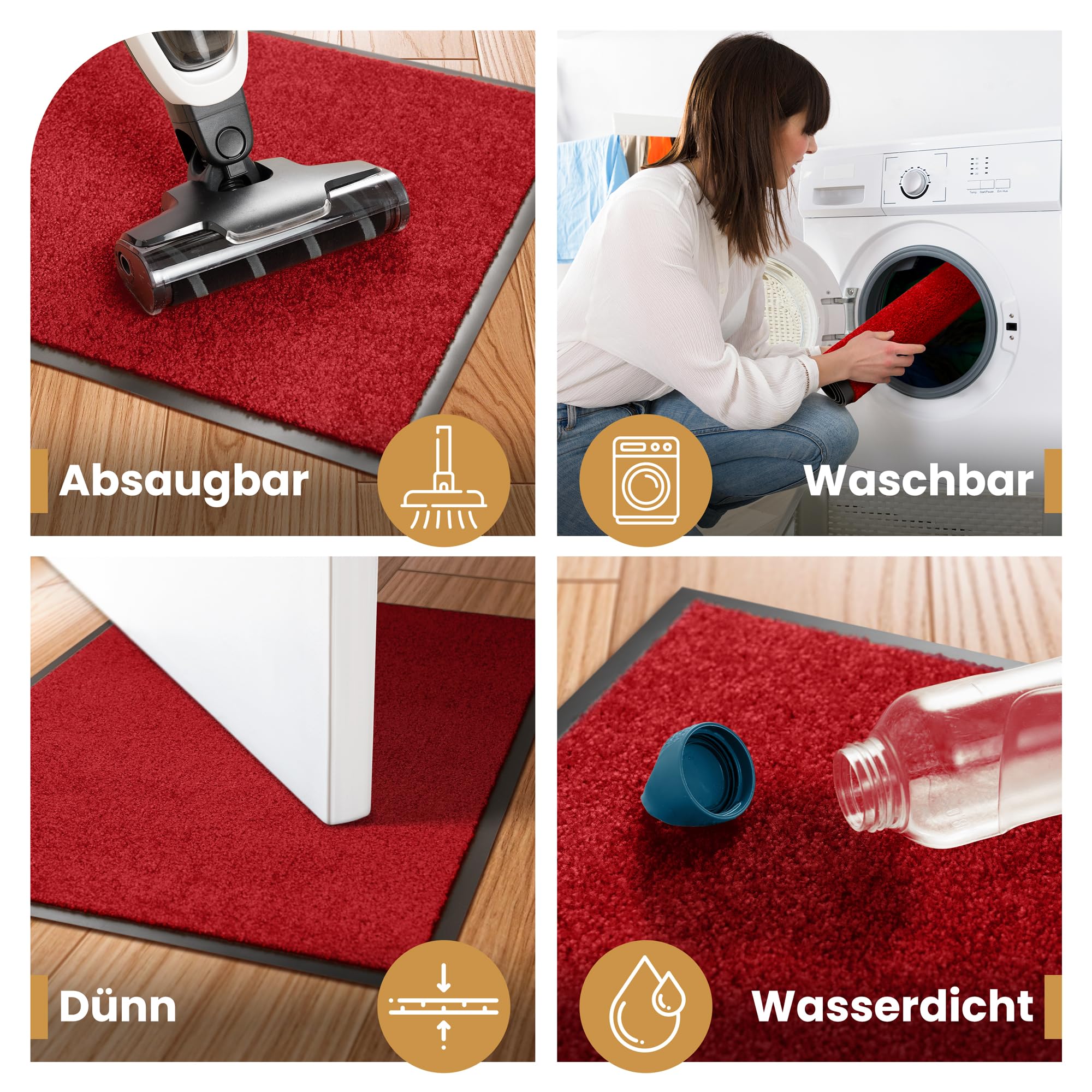 Bodenständig Pulito da fulmine: lo zerbino definitivo per interni – rosso in parte superiore in tessuto assorbente 90 x 150 cm, perfetto come zerbino per interni ed esterni coperti.