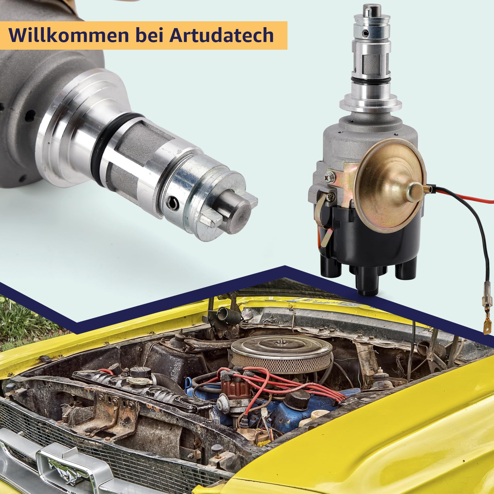 Distributore accensione Lucas 25D 45D DM2 Ignition a massa negativa con anticipo a vuoto, compatibile con Mini MGB Triumph Morris Minor MGA Auto Classiche Distributore accensione con anticipo a vuoto