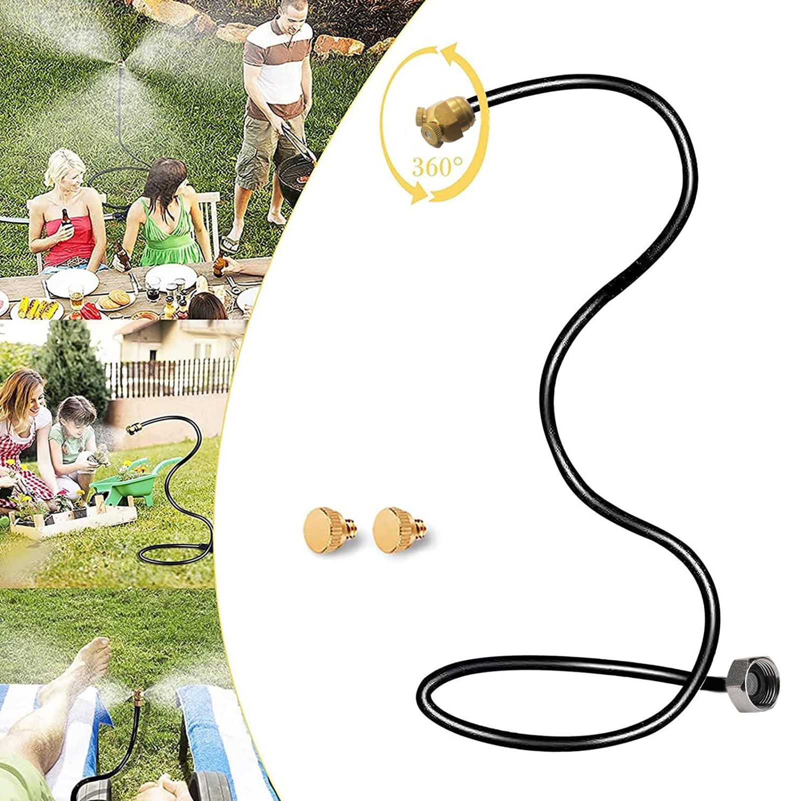 Brumisateur de tuyau extérieur portable flexible pour jardin refroidissement bain d'oiseaux noir