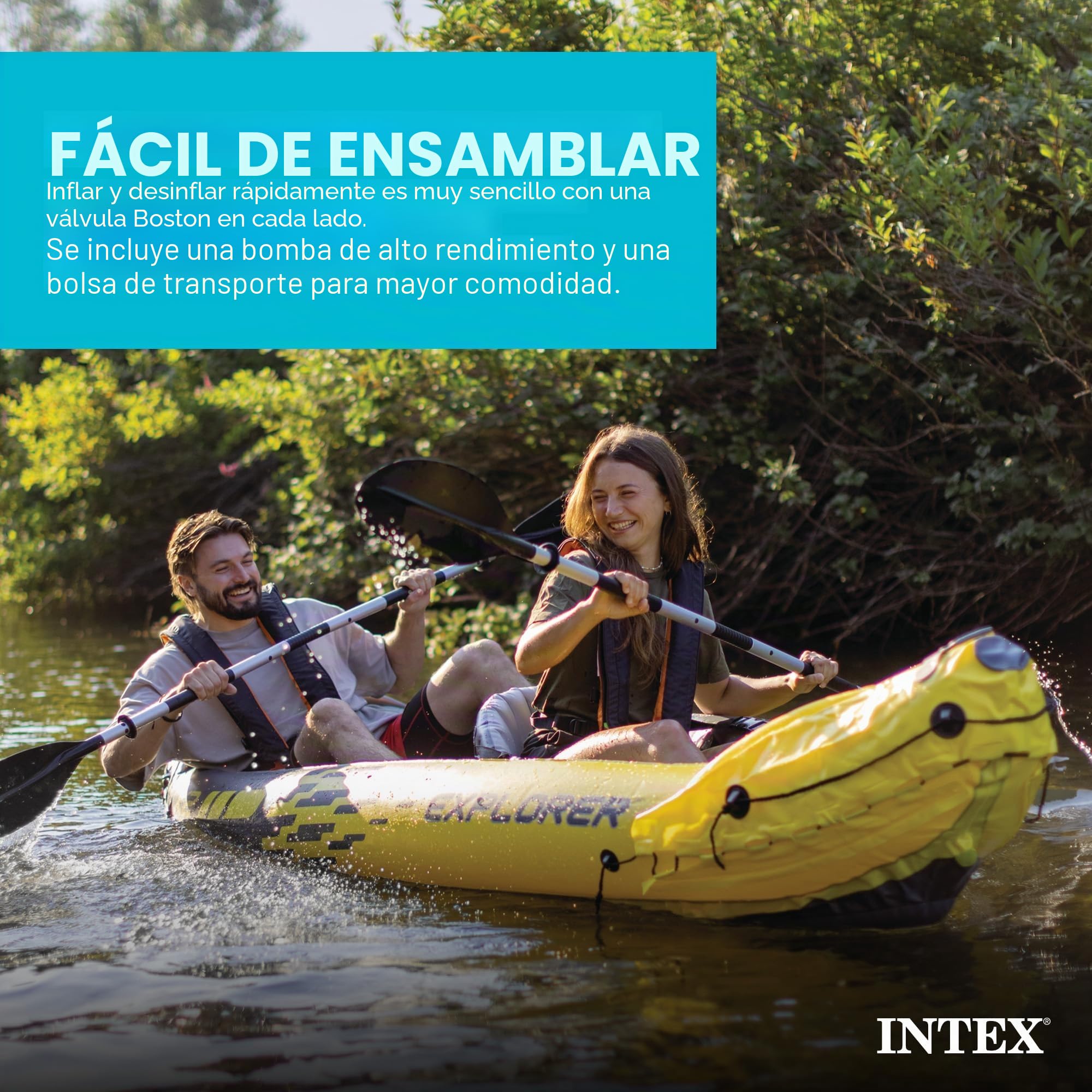 Intex Explorer K2 Kayak 2-Osobowy Nadmuchiwany Kajak z Aluminiowymi Wiosłami i Wysokowydajną Pompą