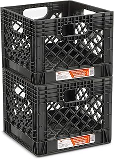 Juggernaut 16 Quart Storage Crate, Milk Crate Plastic Basket w/ 4 Handles, Organizer Bins for Office Storage & Classroom Organization, 4-Pack, Black