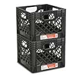 Juggernaut 16 Quart Storage Crate, Milk Crate Plastic Basket w/ 4 Handles, Organizer Bins for Office Storage & Classroom Organization, 4-Pack, Black