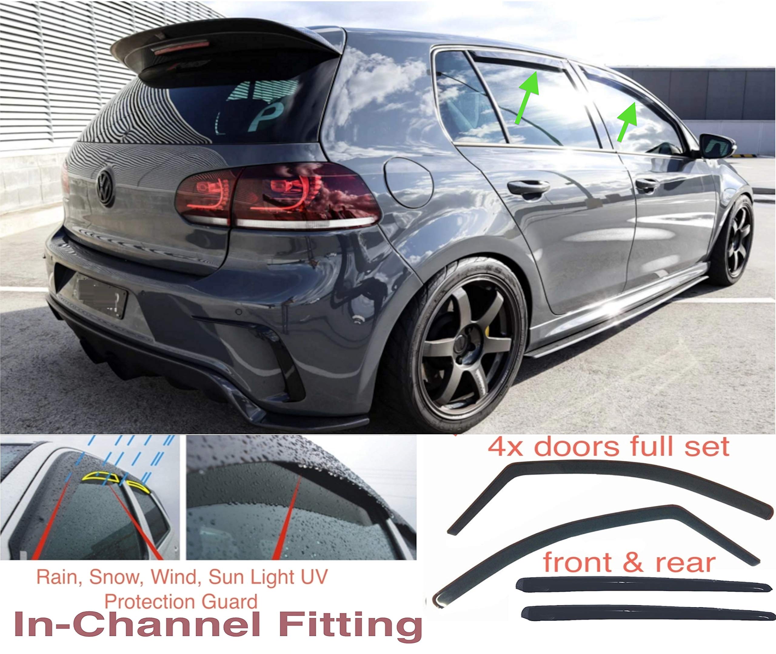 4x Deflettori del Vento Compatibili con VW Golf 6 Mk6 5-porte 2008 2009 2010 2011 2012 2013