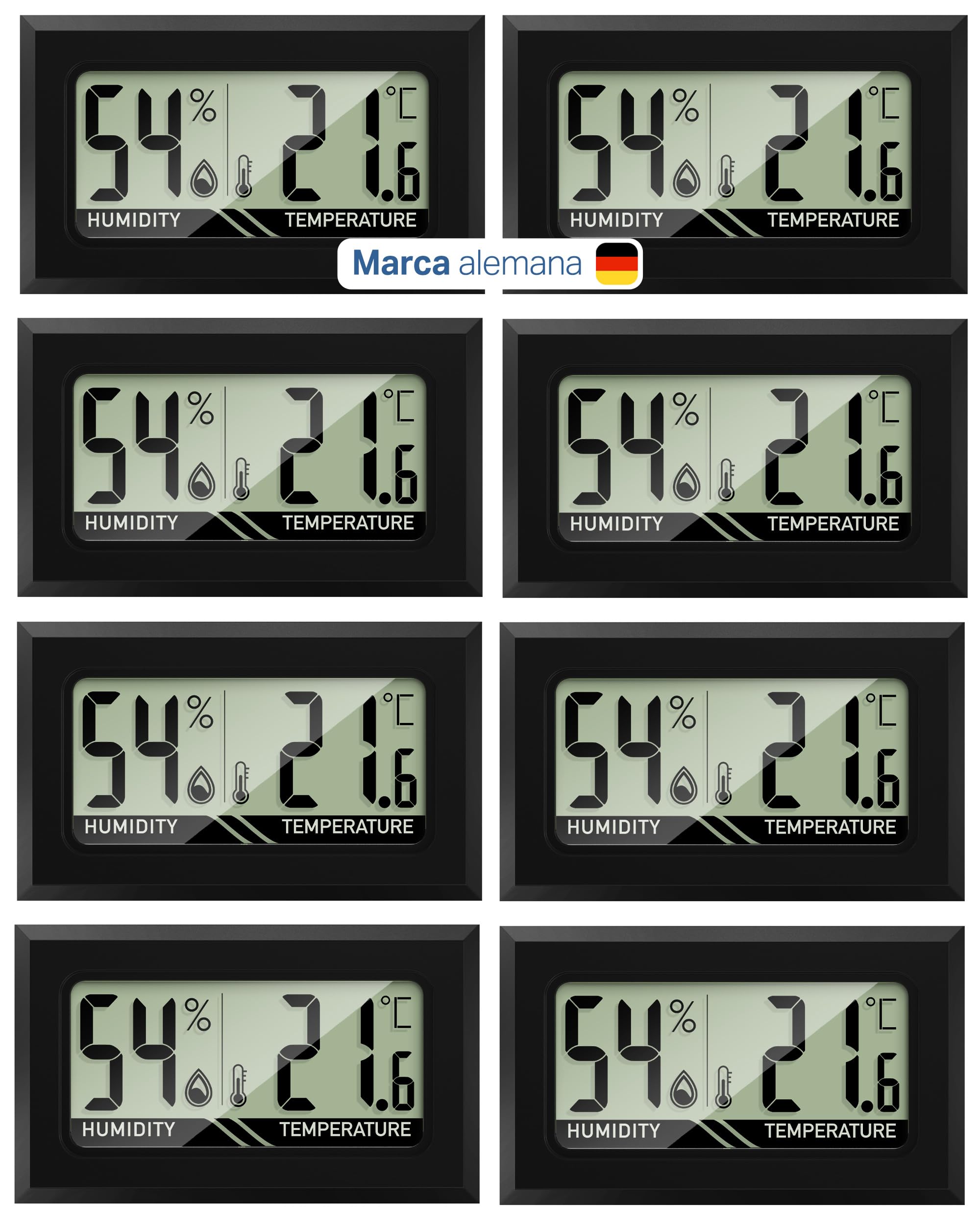 8 x Termohigrómetro mini digital - Medidor de temperatura y humedad 2 en 1 - Mini termómetro e hidrómetro de humedad digital - Lecturas precisas - Incluye pilas
