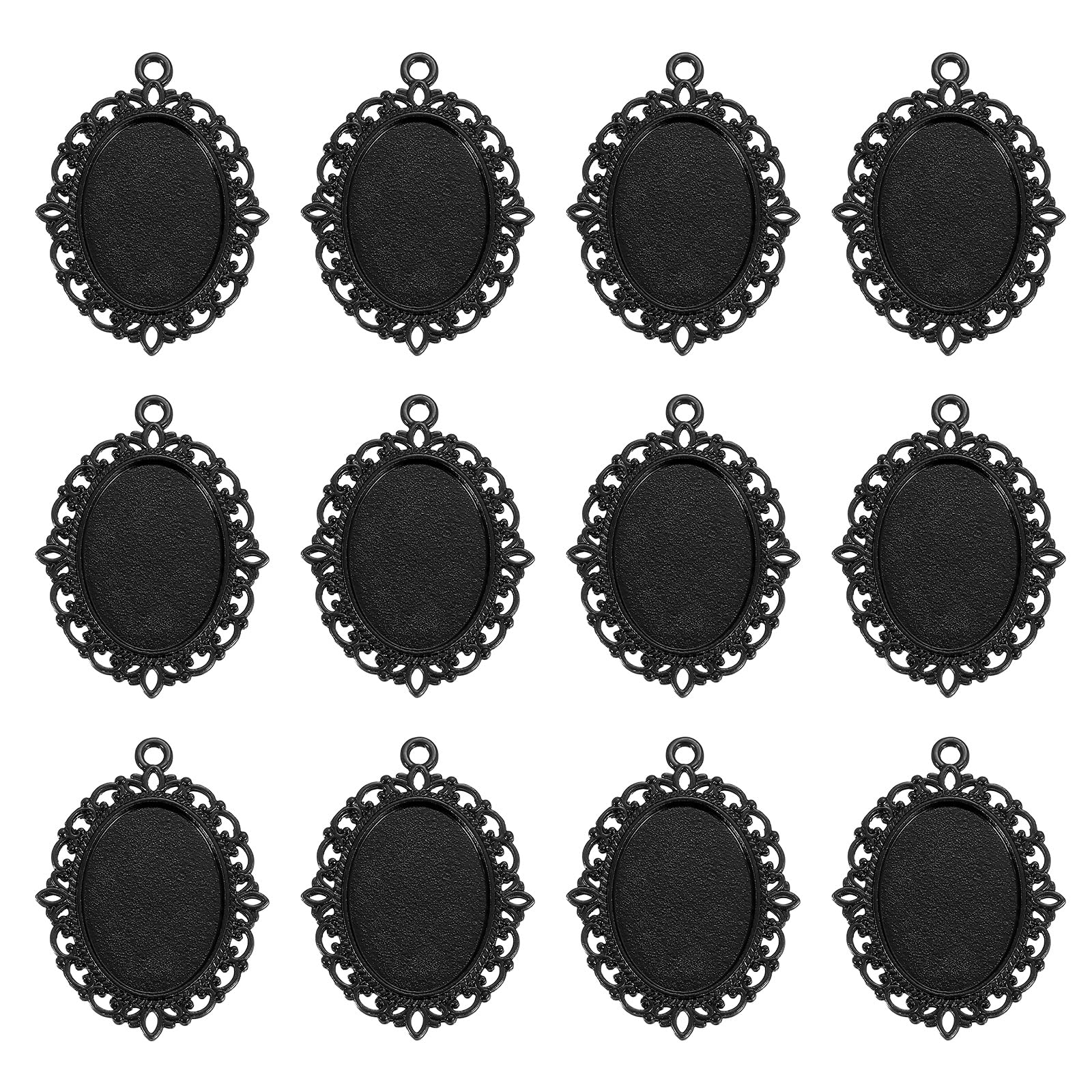 Photo 1 of ***only 8*** uxcell 12 Pcs Pendant Trays Kit, 25mm Oval Blank Bezel Pendant Tray Base Connector Settings for Photo Charm Jewelry Making DIY Crafts, Black (Lace)