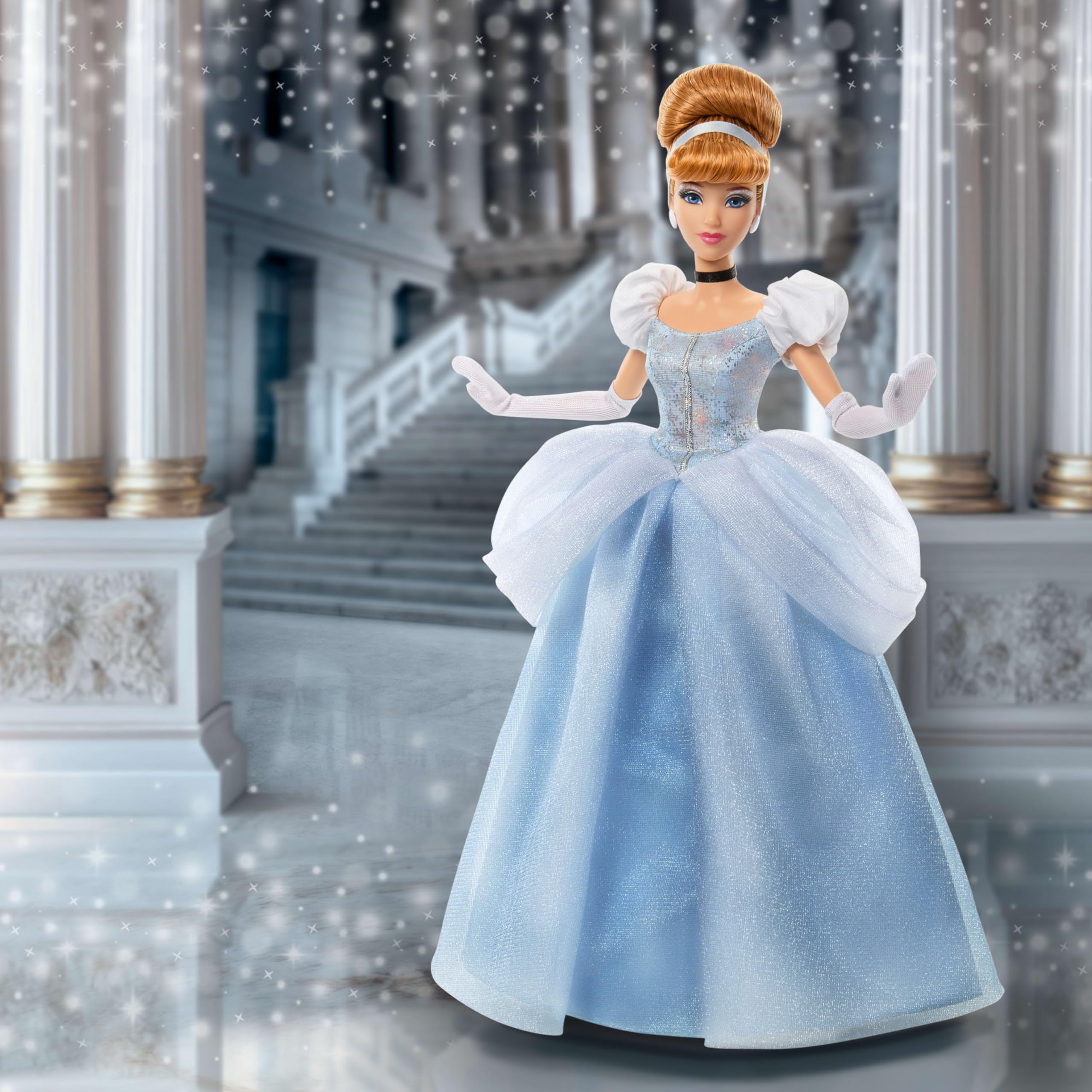 Mattel Disney Princesas Sparkling Princess Cenicienta Muñeca y Accesorios con Vestido, Zapatos, Collar y Pendientes de Quita y pon, Inspirada en la película, JMP62