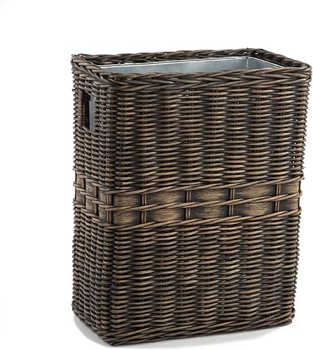 Miniatura 7 de The Basket Lady Cesta de basura rectangular grande de mimbre con forro de metal, 14.5 pulgadas de largo x 9 pulgadas de ancho x 18 pulgadas de alto,