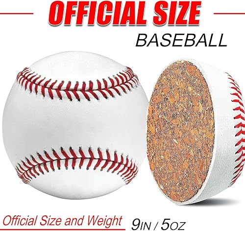 Vista 2 de KRTOYUST® Balón de béisbol, pelotas de béisbol de tamaño oficial, cuero compuesto de alto rendimiento de 9 pulgadas, ideal para jóvenes y adultos