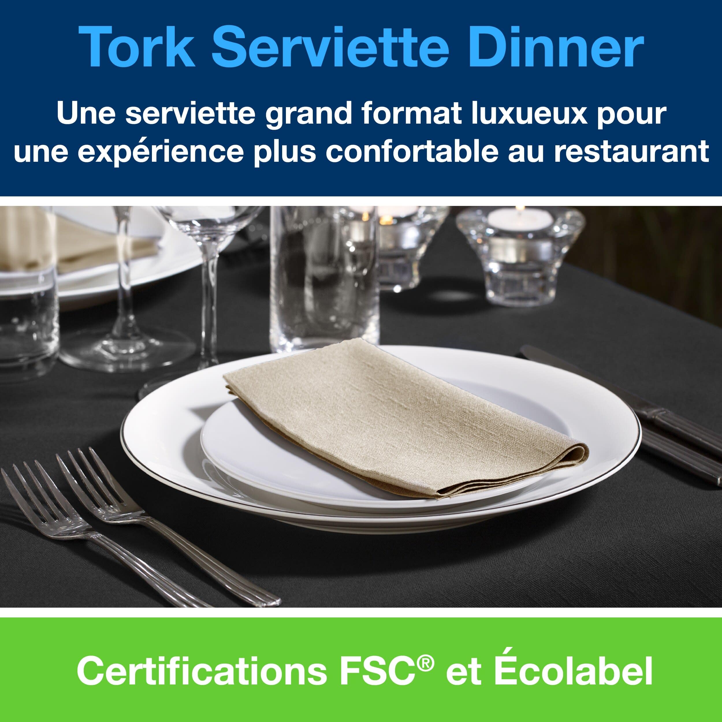 Tork Serviette Dinner naturelle, 477352, 12 x 150 serviettes | pliage 1/8 2 plis, 39 cm x 39 cm