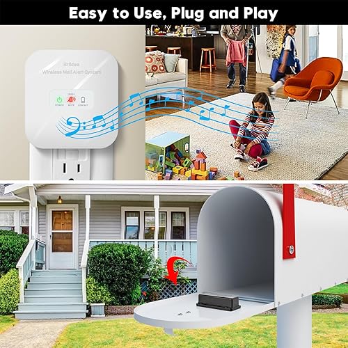 Miniatura 5 de Briidea Alarma de buzón de correo, inalámbrica, alimentada por batería, blanco, rango de 500 pies, flash LED y alertas de sonido, recordatorio de