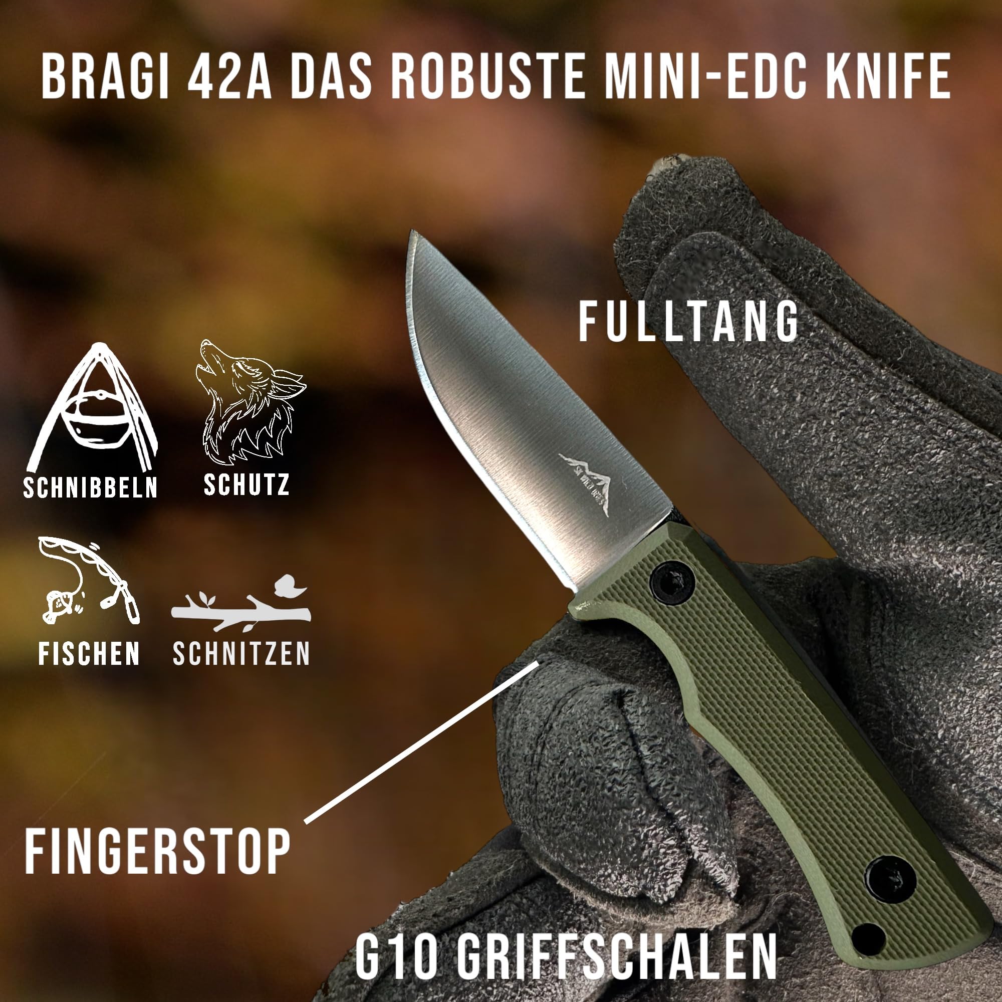 SK Wild Ones® Neck Knife – Compact Outdoor Knife with Fixed Blade & Necklace Carry – G10 Handle – EDC Outdoor Knife – Made of 440C Stainless Steel – Green – Bragi 42a
