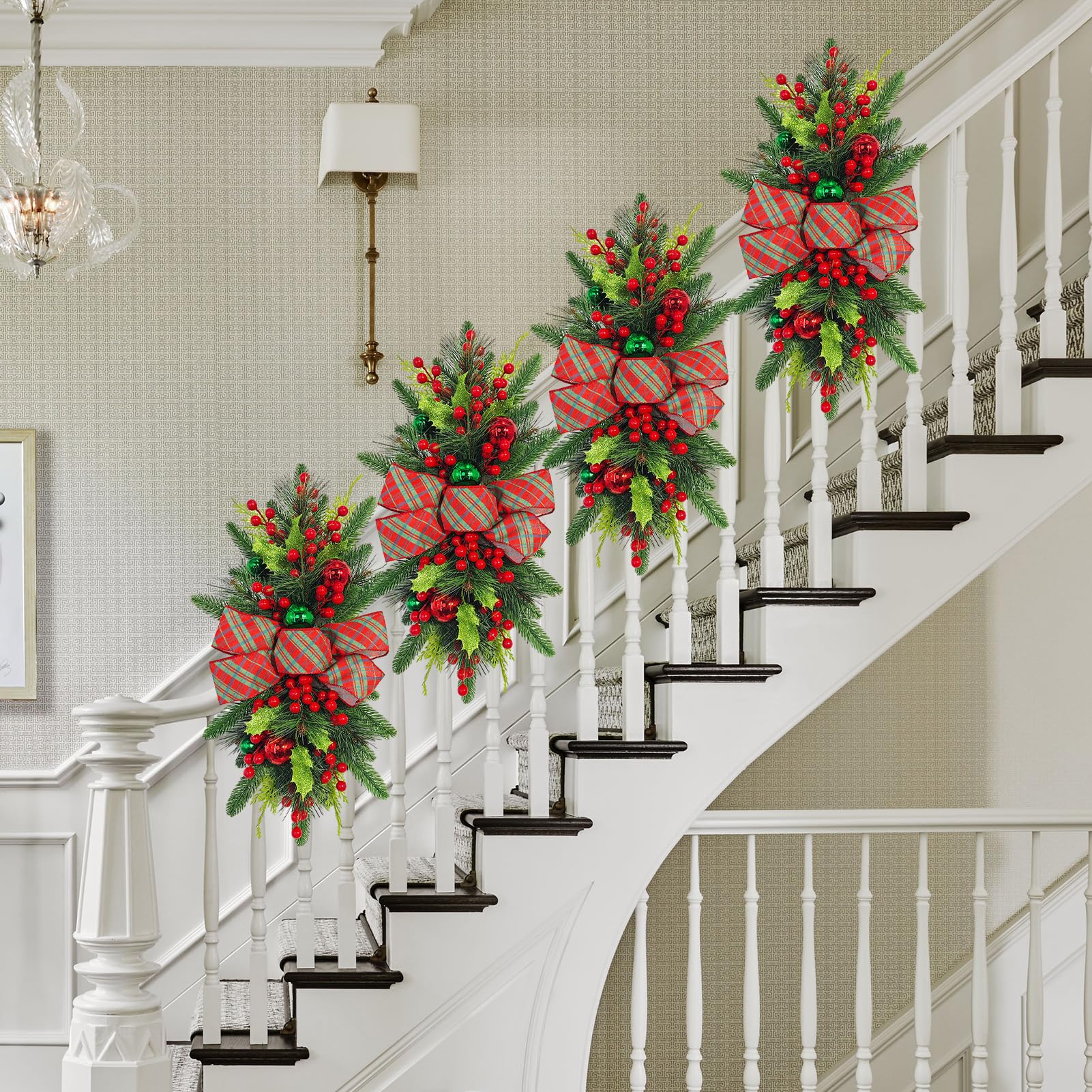 Wnvivi Lot De 2 Guirlandes De Noël Dorées à LED, Couronne De Porte D