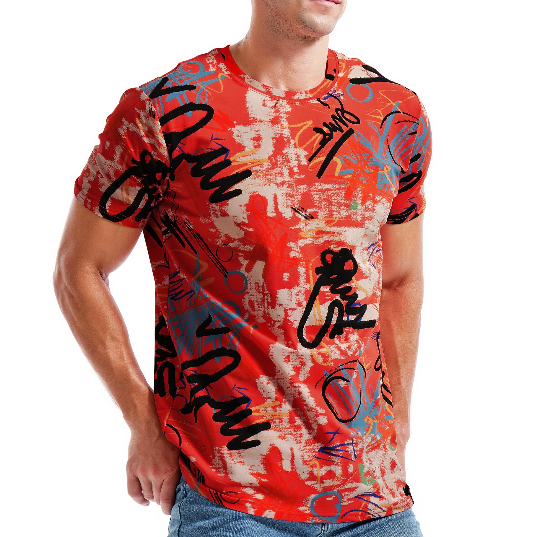 RONOMO Herren T-Shirt 95% Baumwolle 5% Spandex, Mikroelastik, Hautfreundlich