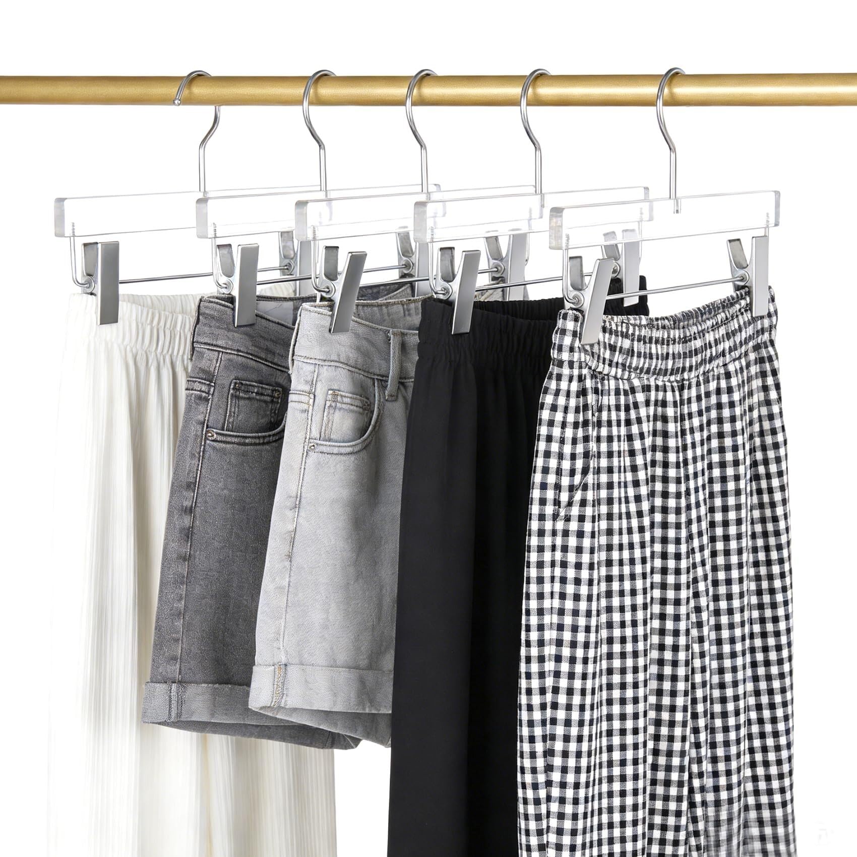 Besser Perchas de acrílico for pantalones, 10 piezas, perchas de acrílico transparente con clips plateados brillantes, lujosas perchas for faldas y pantalones, clips for almacenamiento de ropa(20 Pcs)