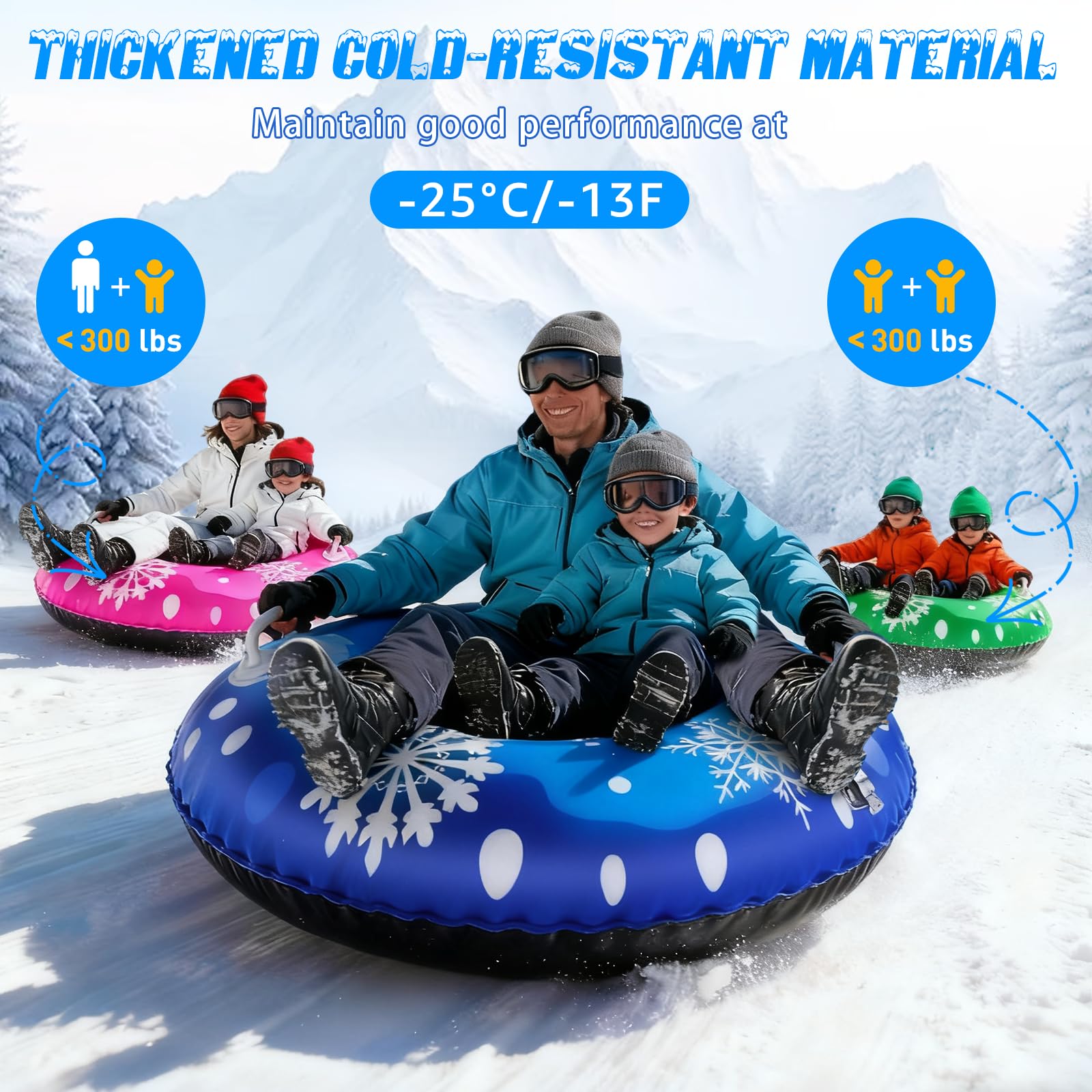 39'' Snow Tube Sled, 3Pack for The Whole Family Inflatable Snow Sled for Kids and Adult, Thickened Heavy Duty Sleds for Snow with Handles, Outdoor Winter Snow Toys for Boys Girls Tubing Sled Gift Set