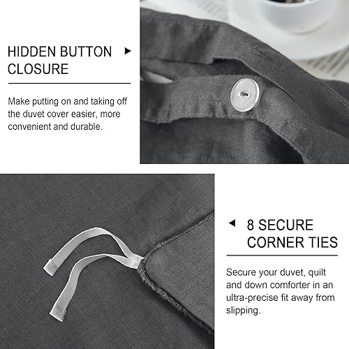 Miniatura 5 de PHF Juego de funda de edredón de lino tamaño Queen, juego de funda de edredón de mezcla de lino francés mejorado, cómodo y elegante para personas