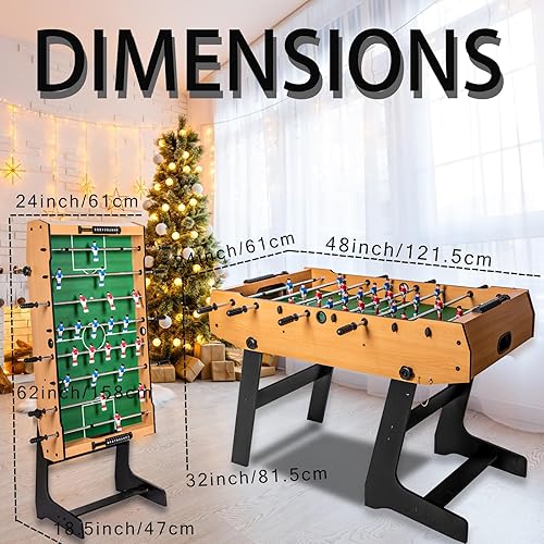 Miniatura 5 de Mesa de futbolín de fútbol de 48 pulgadas, tamaño de sala de juegos, mesa de futbolín plegable para el hogar, fútbol con juego de pelota de ganso,