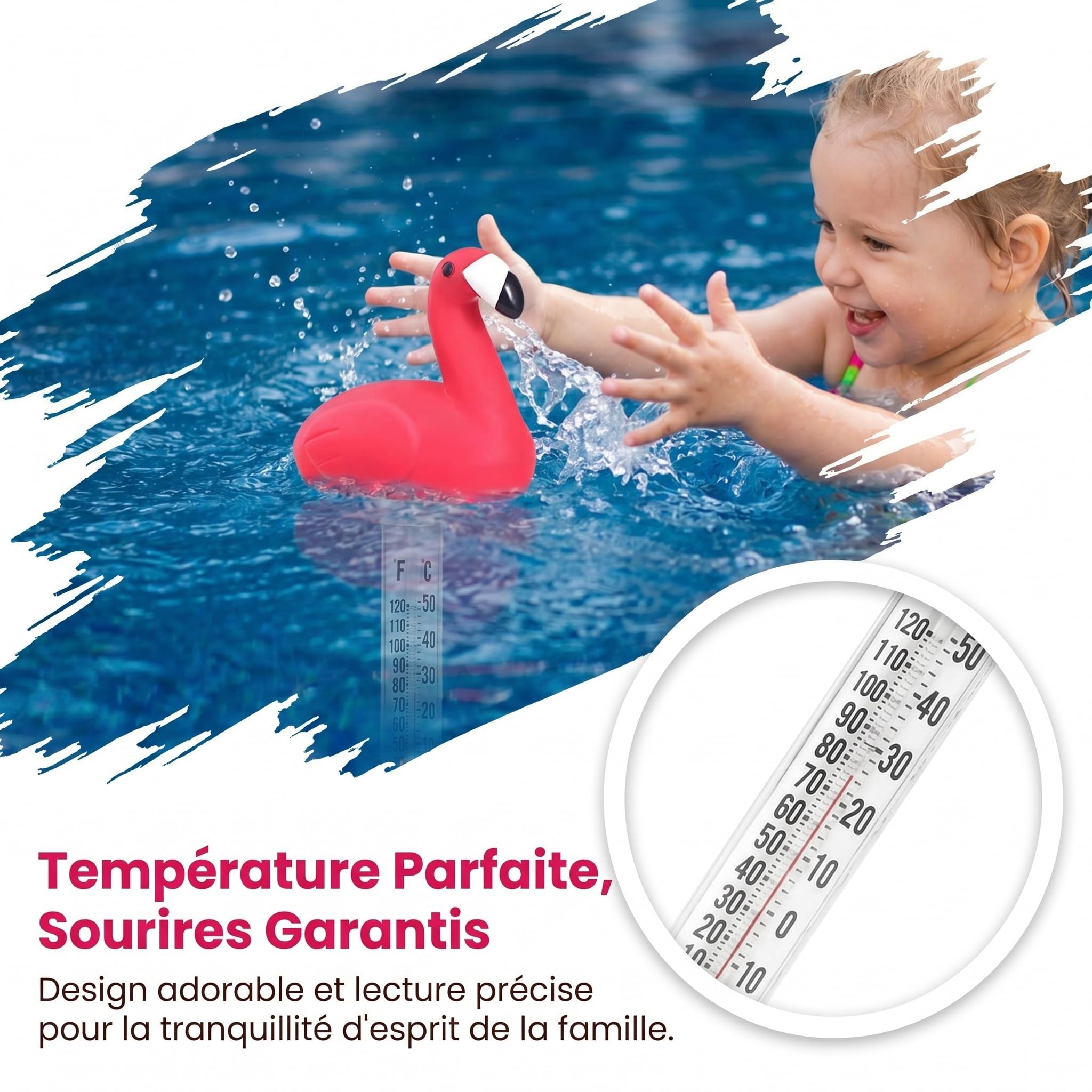 Milageto Thermomètre de Piscine Flottant Décoratif, Flamant Rose, Facile à Lire, pour Bain, Baignoire, Aquarium