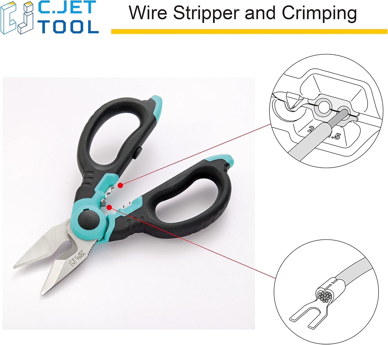 C.JET TOOL 6" Stainless Electrician Scissors Heavy Duty Professional for Aluminium Copper Soft Cable (Turquoise)