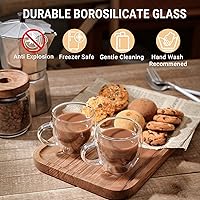 Vista 4 de ZONEYILA Juego de tazas de café de vidrio de doble pared de 4 a 6 onzas aisladas, vasos de vidrio transparente con asa para bebidas de doble