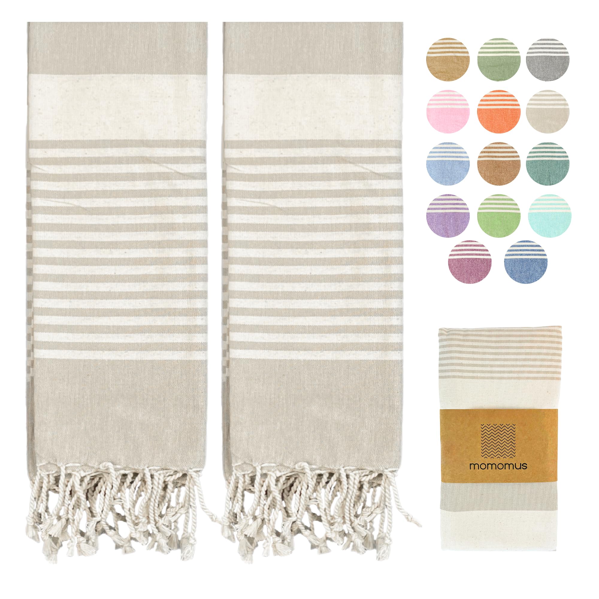 MOMOMUS Pack de 2 Foutas XL o Toallas de Playa Grandes de Algodón 100% - Absorbentes, Ultrasuaves, Compactas - Ideal como Pareo y Toalla para Sauna, SPA y Piscina - Beige, 90x180cm