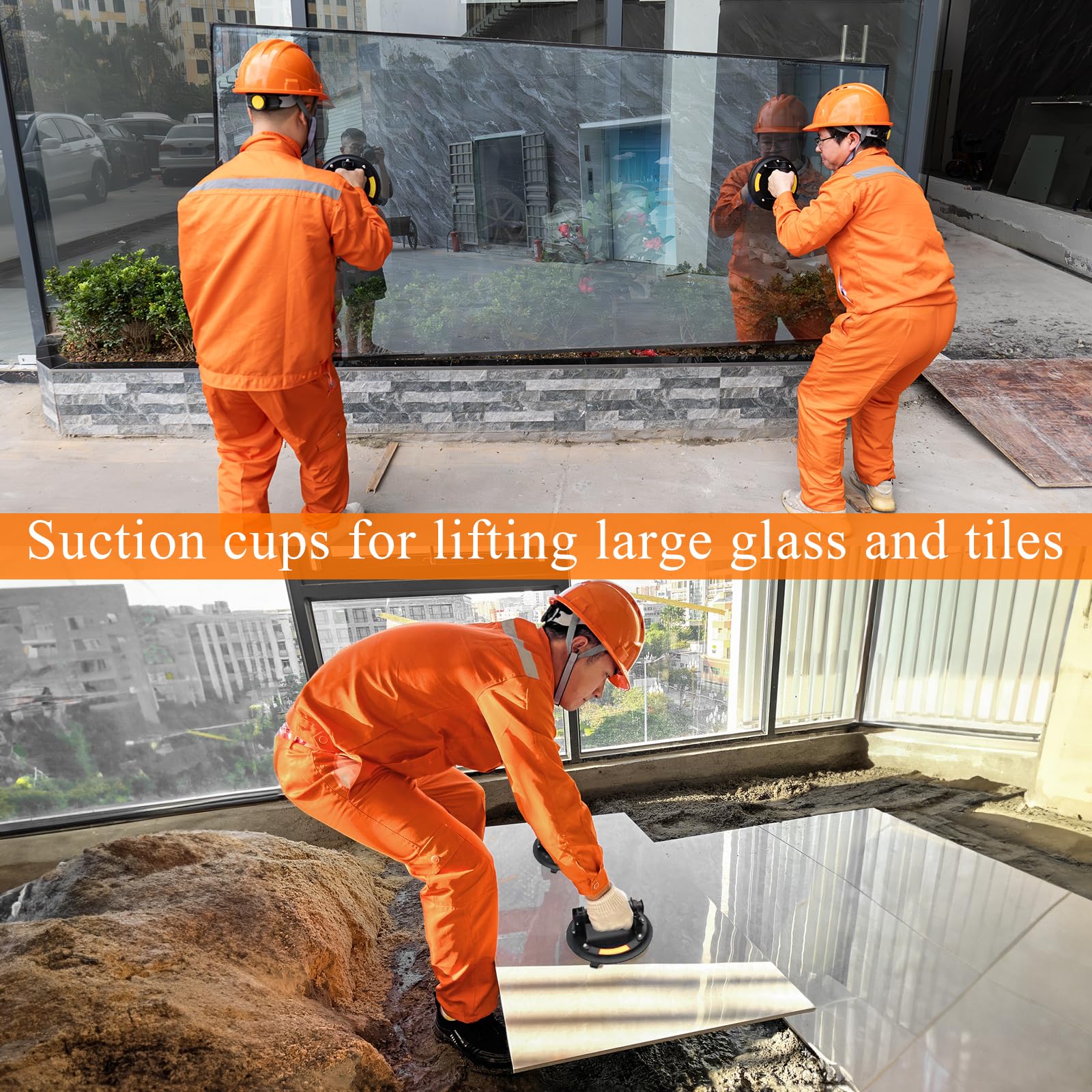 Glass Suction Cup 8'' Vacuum Suction Cups To Lift Large Glass Window Tile Granite, Heavy Duty Glass Lifter Suction Lifer Tool, 350 lbs Load Capacity