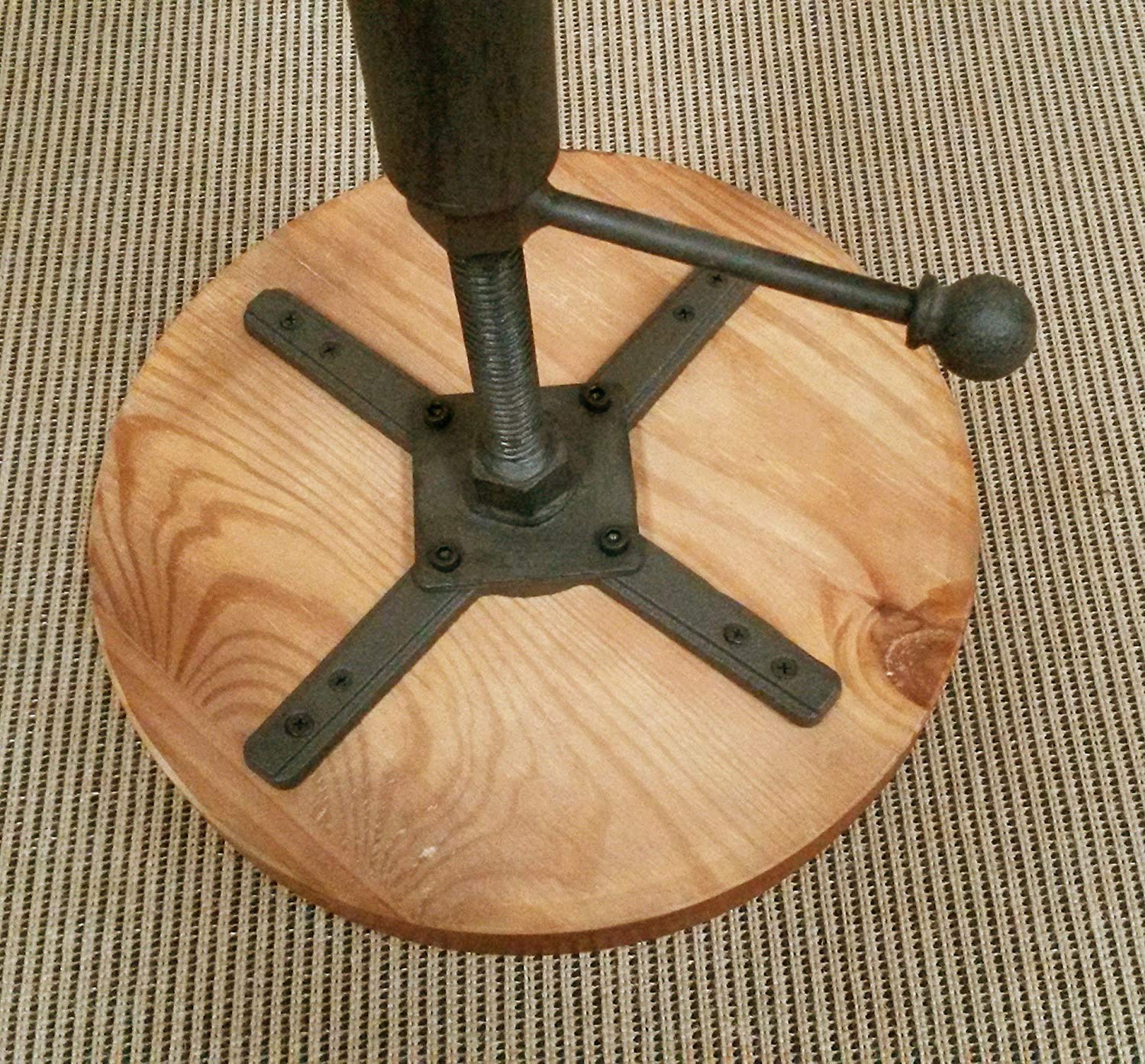 Taburete de tractor de madera industrial retro vintage de granja, taburete de bar giratorio de altura ajustable (marrón oscuro) 7