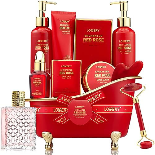 Miniatura 4 de Regalos de Navidad regalos de spa para mujeres juego de regalo de baño y cuerpo cesta de regalo de rosas rojas relajación mimos agradecimiento