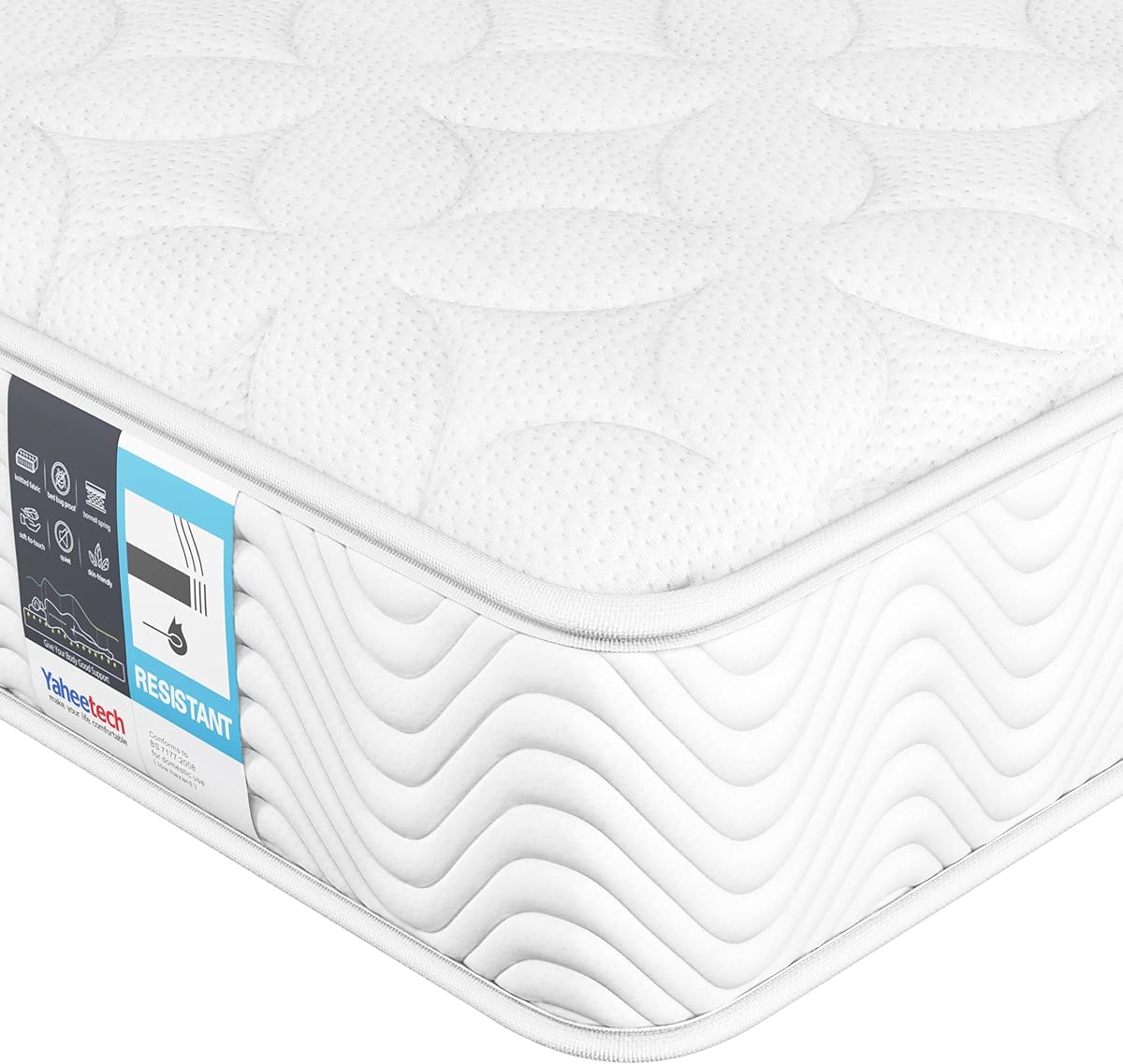 Yaheetech Double Mattress 4ft6 Pocket Sprung and Memory Foam Mattress，Medium Firm，White 135x190x20cm
