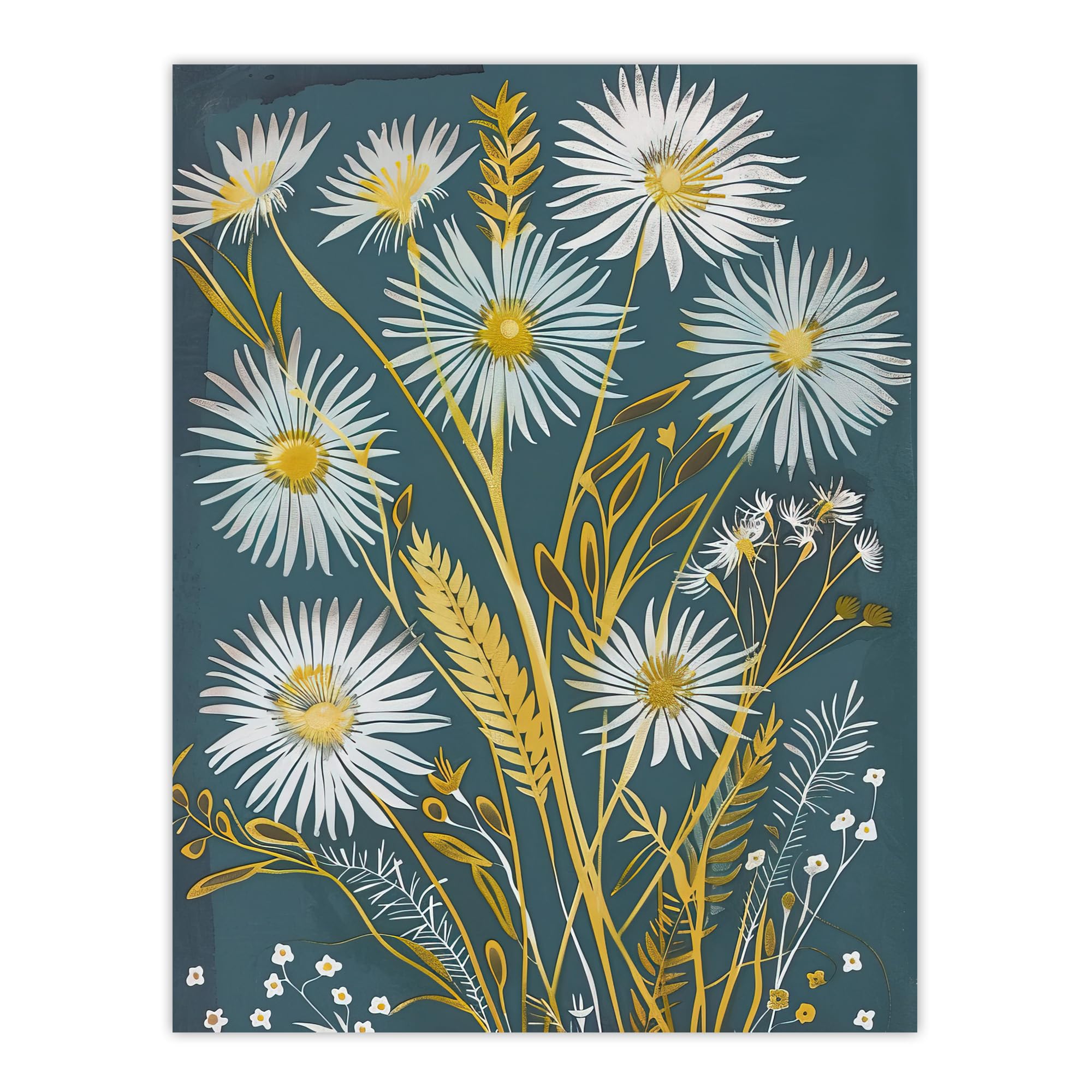 Artery8 Aster Wildflowers Wheat Harvest Wall Art Print W18" x H24" Blue