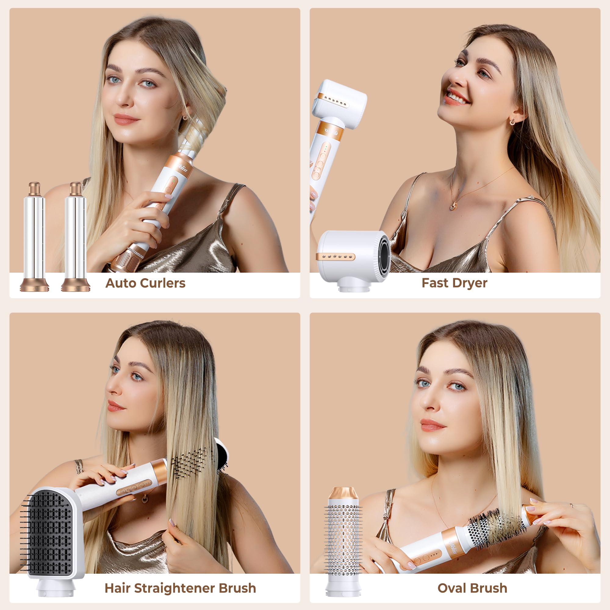 UKLISS Hairstyler 7 w 1 – Pro Airstyler & Hair Styler Set | Suszarka do włosów High Speed 110 000 obr./min, lokówka Airbrush, szczotka do suszarki, okrągła suszarka do włosów, szczotka z ciepłym