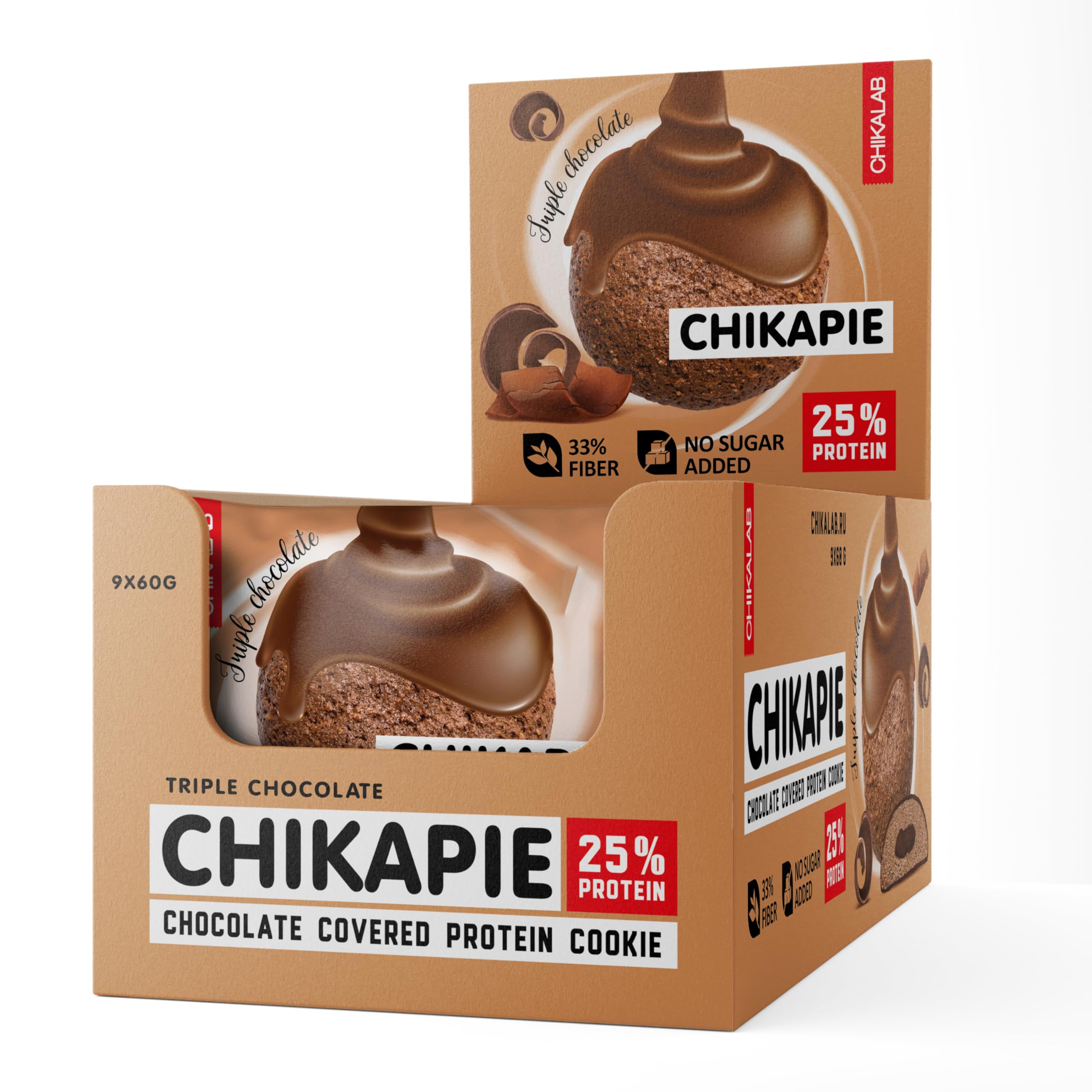Chikalab Chikapie Chocolate Covered Protein Cookie with Triple Chocolate No Sugar Added 9x60g