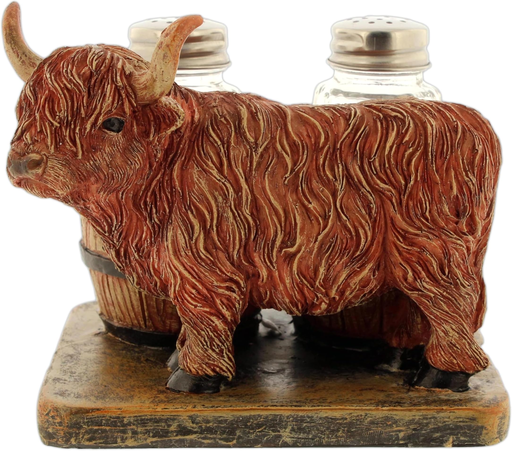 The Bridge Collection Highland Cow Decorative Salt and Pepper Shaker Set - Rustic Farmhouse Kitchen - Farm Animal Bull with Horns S&P