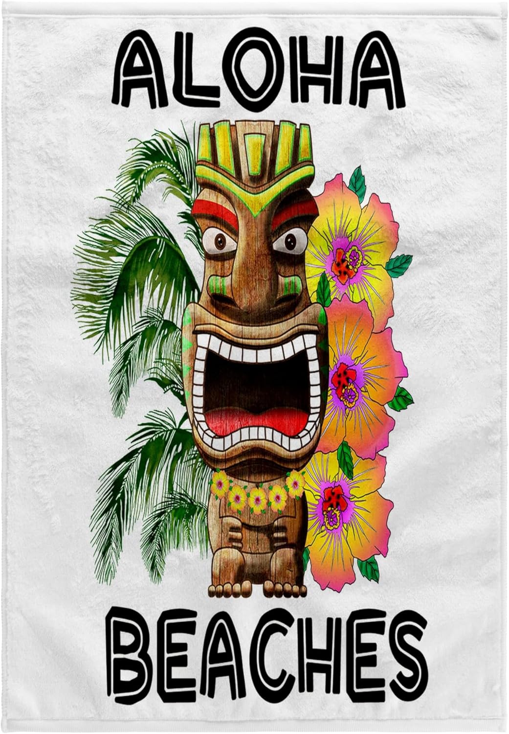 3dRose Funny Hawaiian Aloha Beaches with Tiki, Hibiscus Flowers, Palm Trees. 22x30 Bath Hand Pool Towel