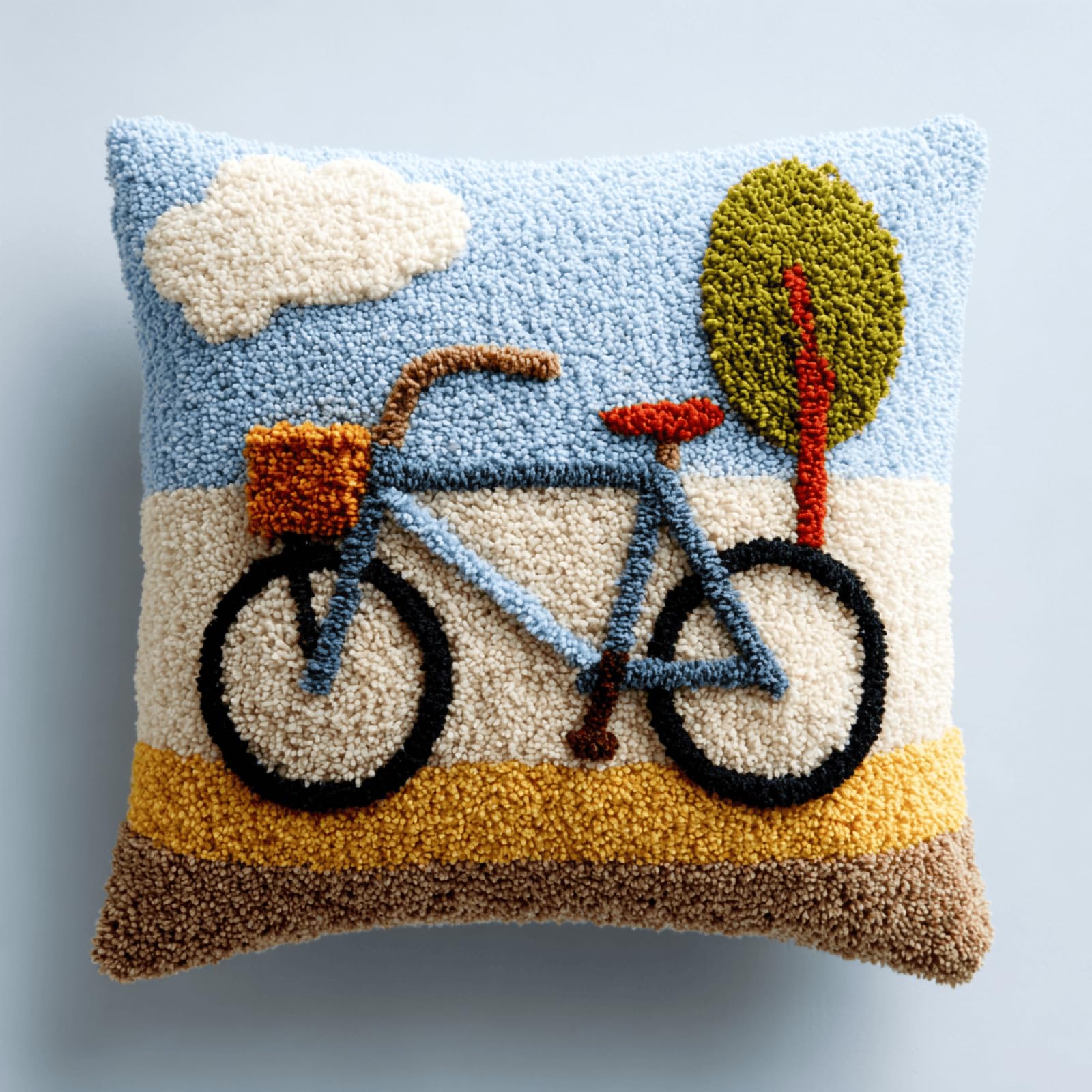 Taxpy Multicoloured Bike Cushion Cover Latch Hook Kit, Iy Craft Kit For Adults Beginners,Pre-Printed Canvas With Yarn And Hook,43X43cm Needlecraft Home Decor Gift