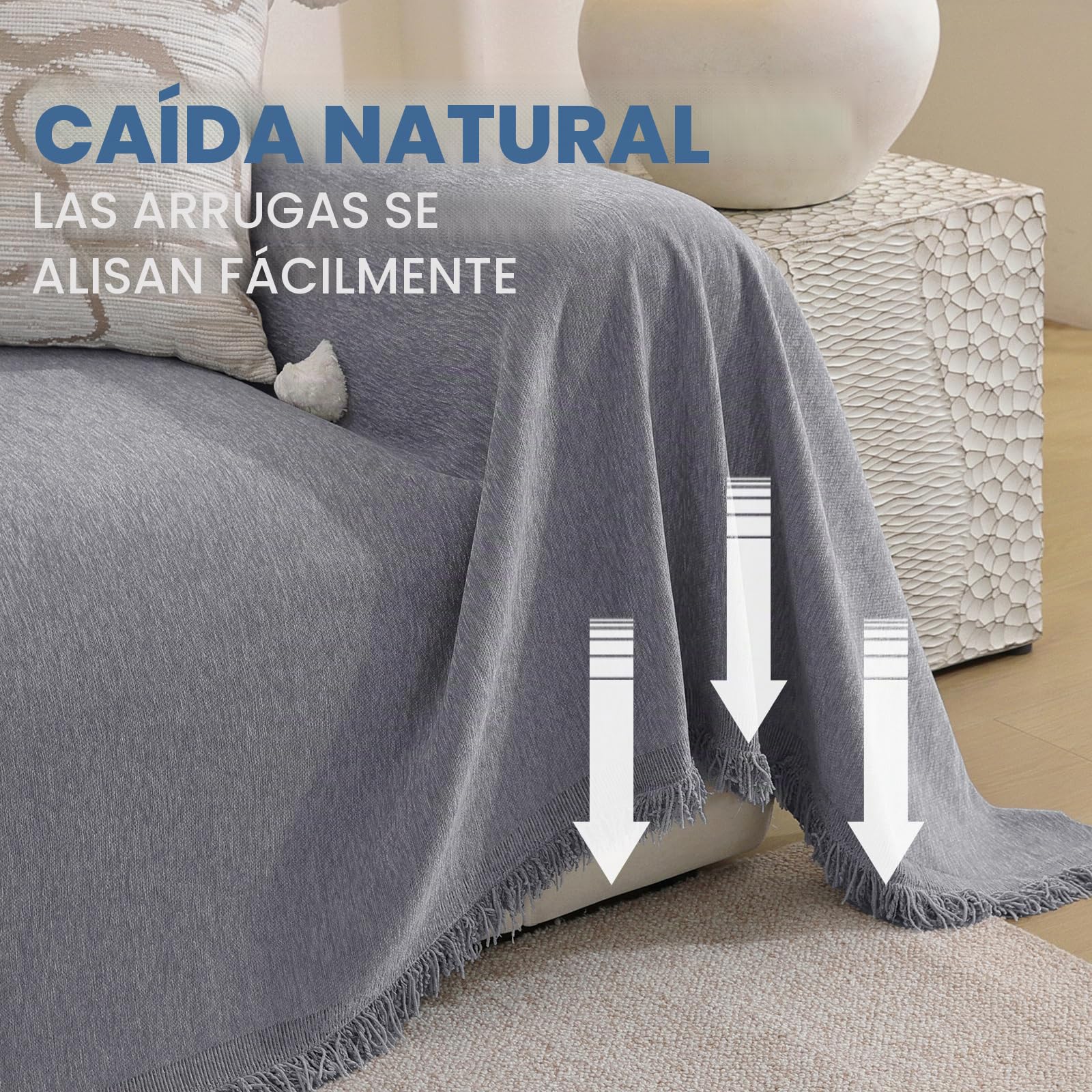 Ystyle Funda Sofa 2 Plazas, 180x300 CM, Manta Cubre Sofa, Gris Claro | De Chenilla Antideslizante y Antimanchas, Protector de Sofa para Perros y Gatos para Salón, Sofa Cover Four Seasons Universal