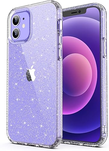 ULAK Funda compatible con iPhone 12 con purpurina transparente, iPhone 12 Pro, funda de TPU suave brillante para mujeres y niñas, funda protectora a