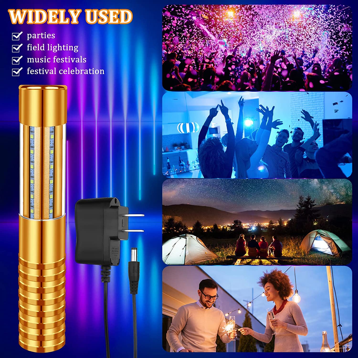 Baton Stroboscópico LED Bastón luminoso estroboscópico para botella de champán, luz blanca, reutilizable para karaoke, bar, discoteca, bodas, fiestas (dorado)