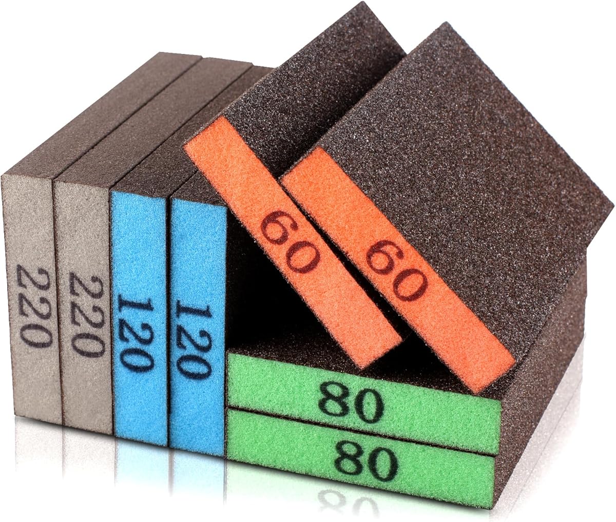 8 Pack Sanding Sponge, Washable & Reusable Sanding Blocks for Drywall, Wood, Metal & Furniture — Premium Sandpaper Block Assortment with 60/80/120/220 Grit