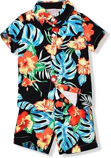 Toddler Baby Boy Summer Outfits Little Kids Hawaiian Clothes Short Sets Floral Top Bowtie Shirt