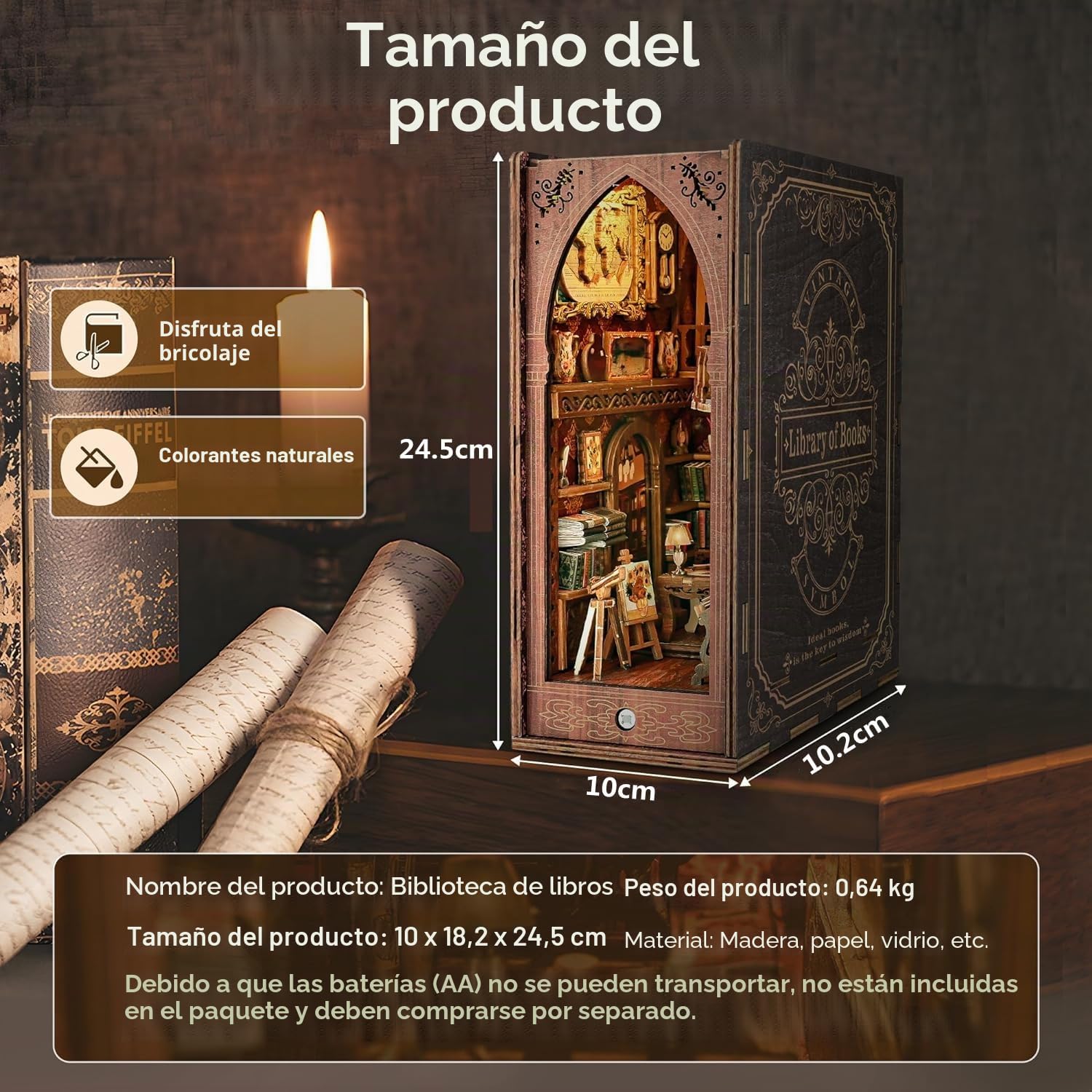 MeYuxg Book Nook Harry Potter, Biblioteca Booknook con Luz LED, DIY Harry Potter Book Nook Kit de Madera para Manualidades DIY Casa en Miniatura Regalos (Biblioteca)