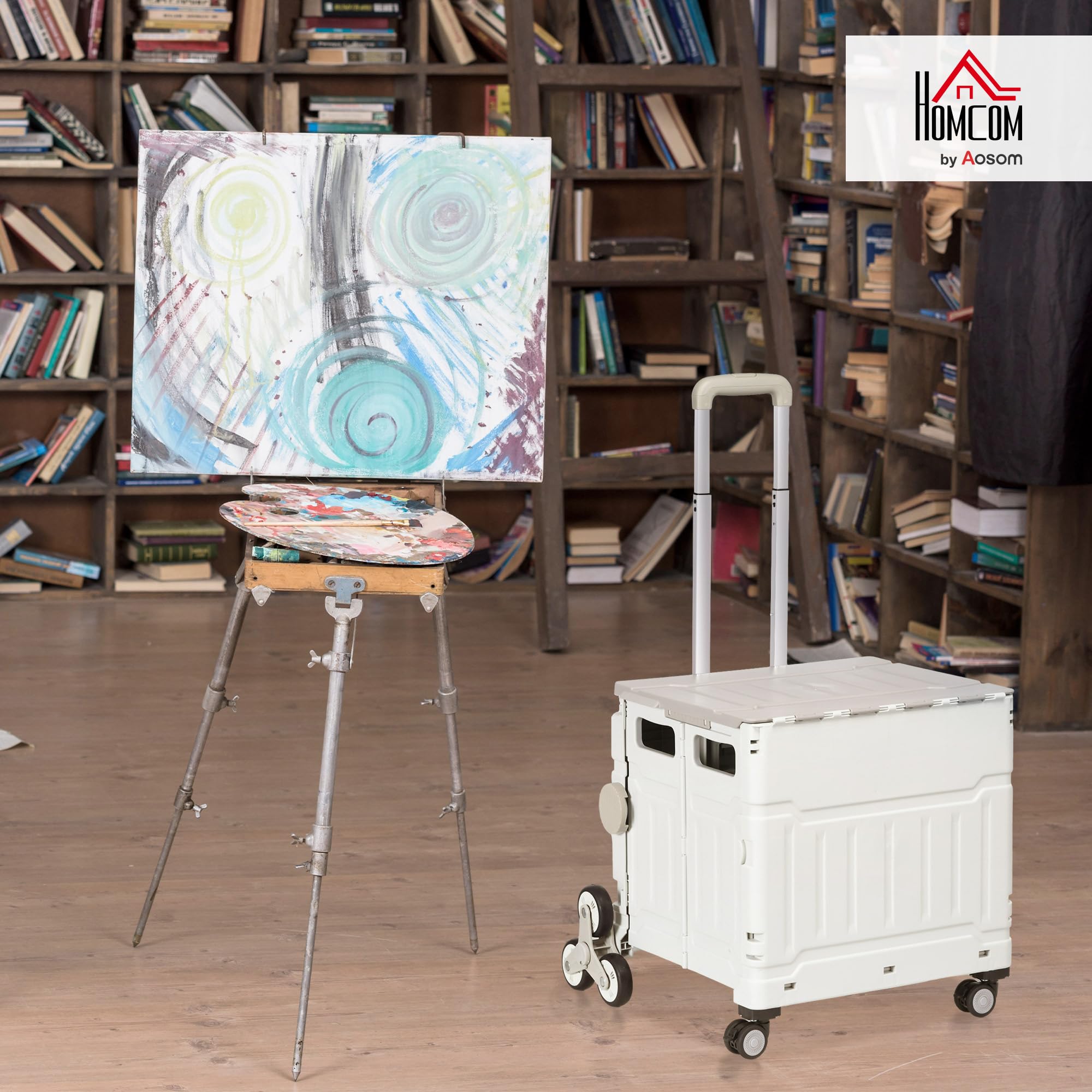 HOMCOM Carrello Spesa Pieghevole con Ruote per Scale e Manico Telescopico, Carrello in Alluminio e Plastica per Spesa e Campeggio, Capacità 80 kg, 51L, 52 x 48 x 100 cm, Bianco