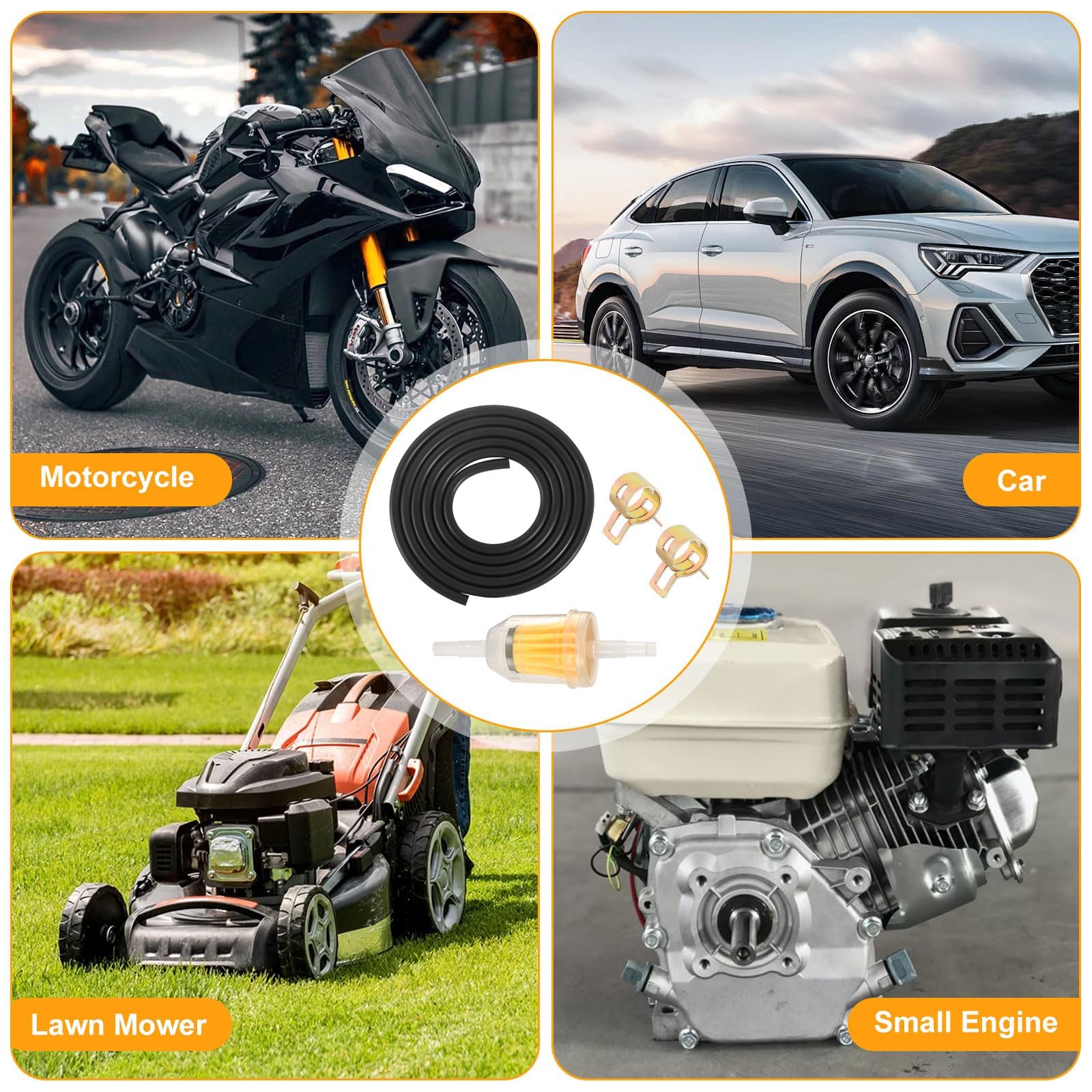 Zestaw do węża paliwowego, filtr paliwa motocyklowego z filtrem paliwa 4 x 6 mm 2 m, 10 opasek zaciskowych, filtr paliwa do samochodów i motocykli